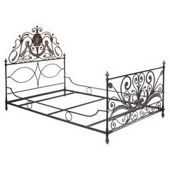 19th Century Italian Genoese Wrought Iron Full-size Bed with Floral Painting