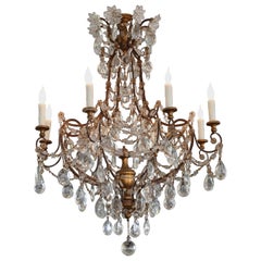 Antique 19th Century Italian Genovese Chandelier with Crystal Gold Gilt Center