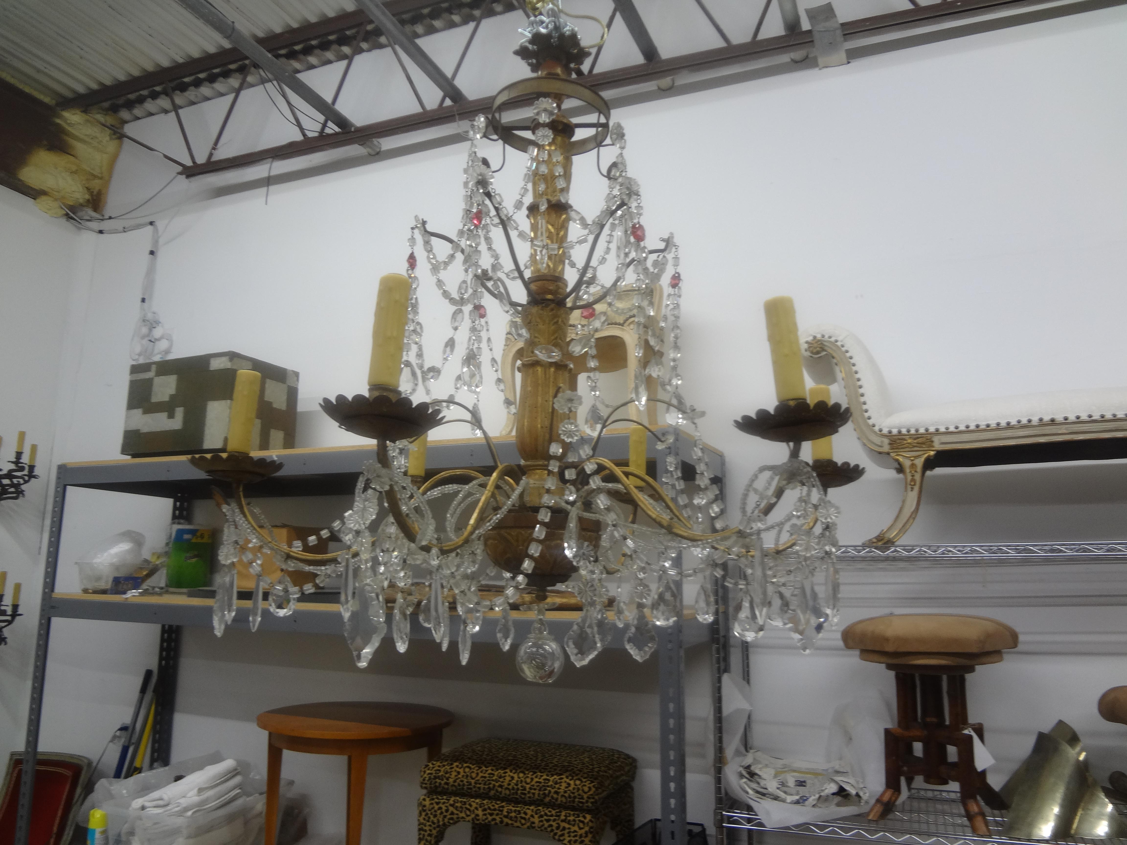 19th Century Italian Genovese Giltwood and Crystal Chandelier For Sale 6