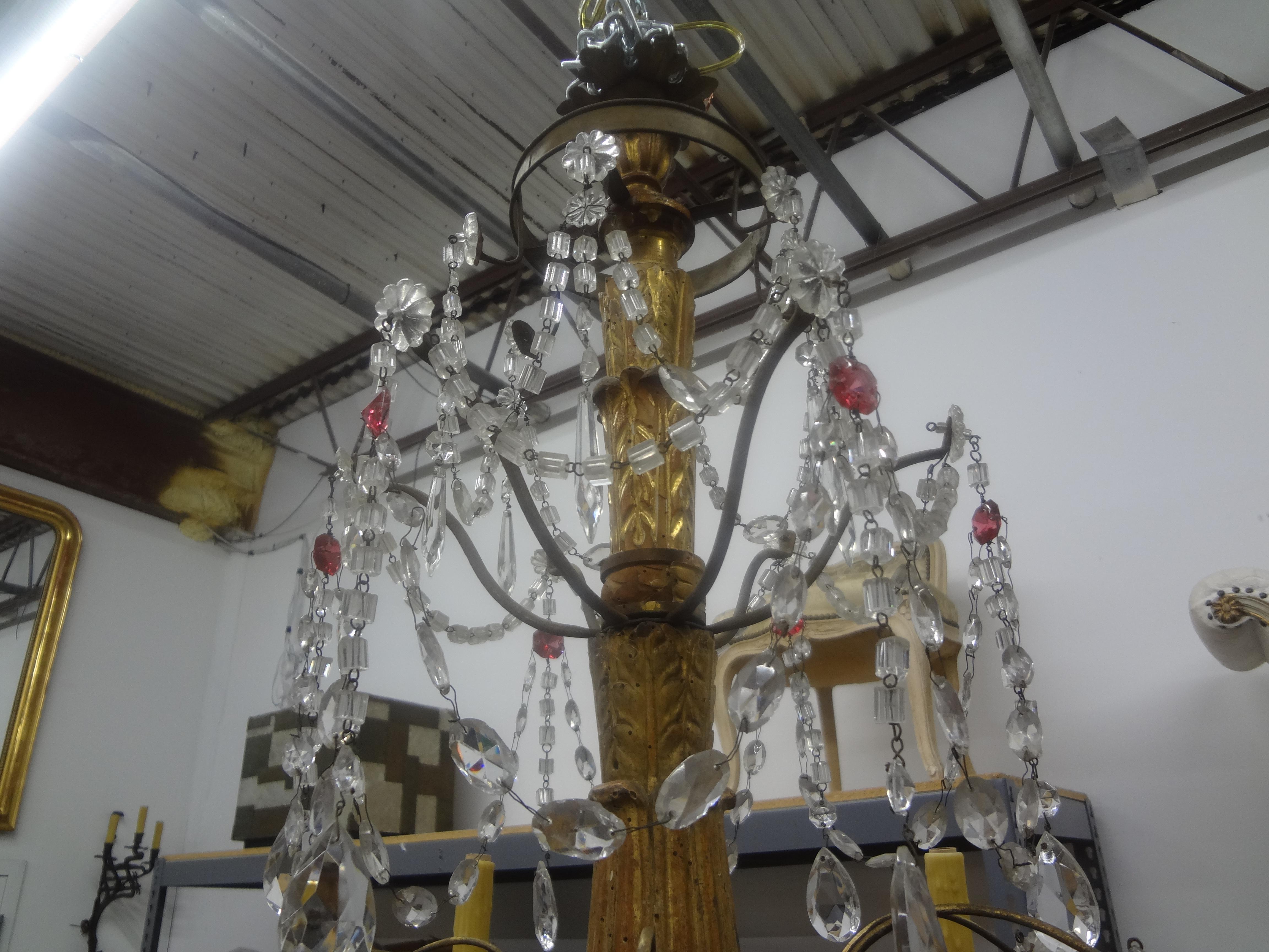 Baroque 19th Century Italian Genovese Giltwood and Crystal Chandelier For Sale