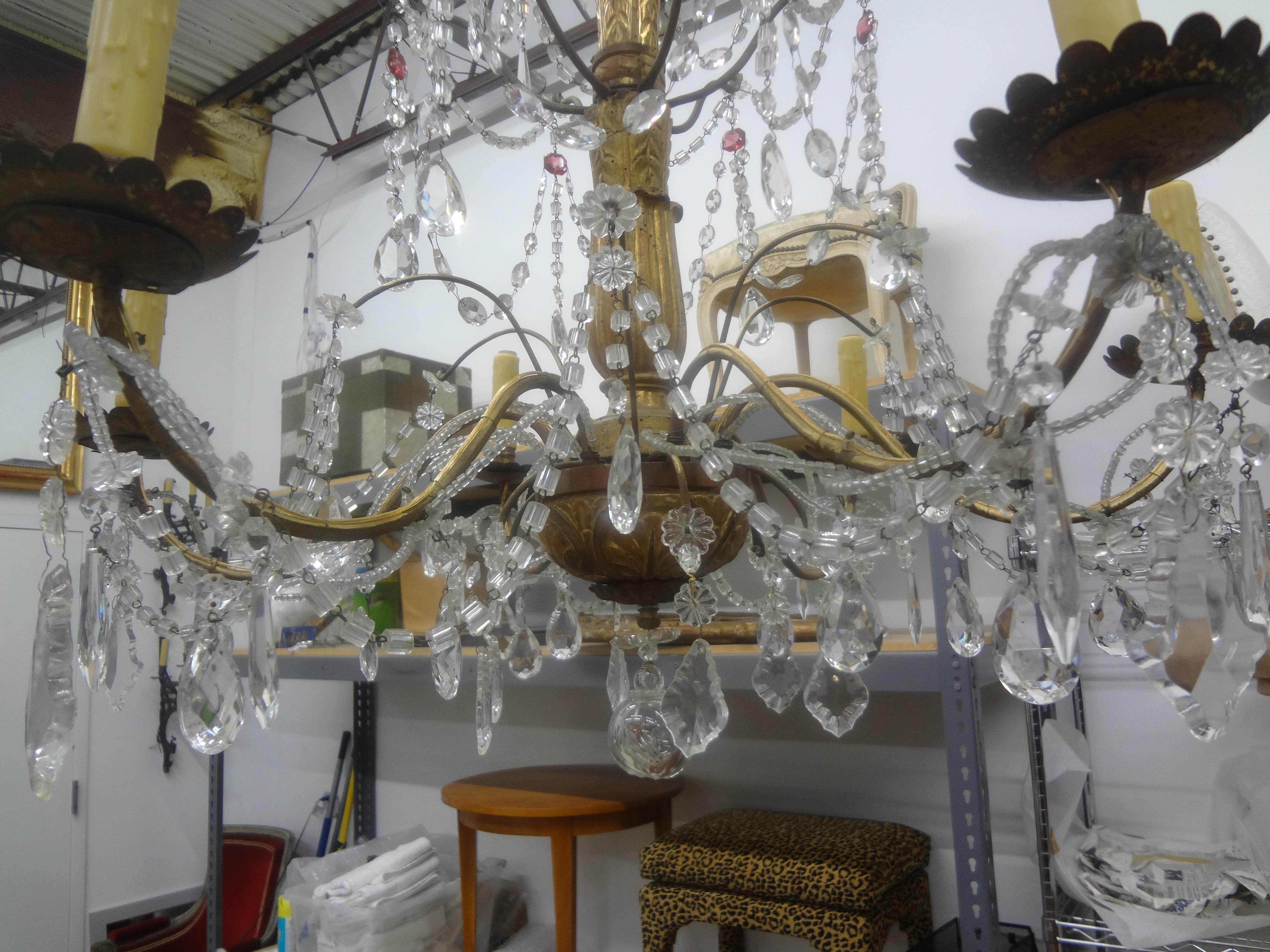 19th Century Italian Genovese Giltwood and Crystal Chandelier In Good Condition For Sale In Houston, TX