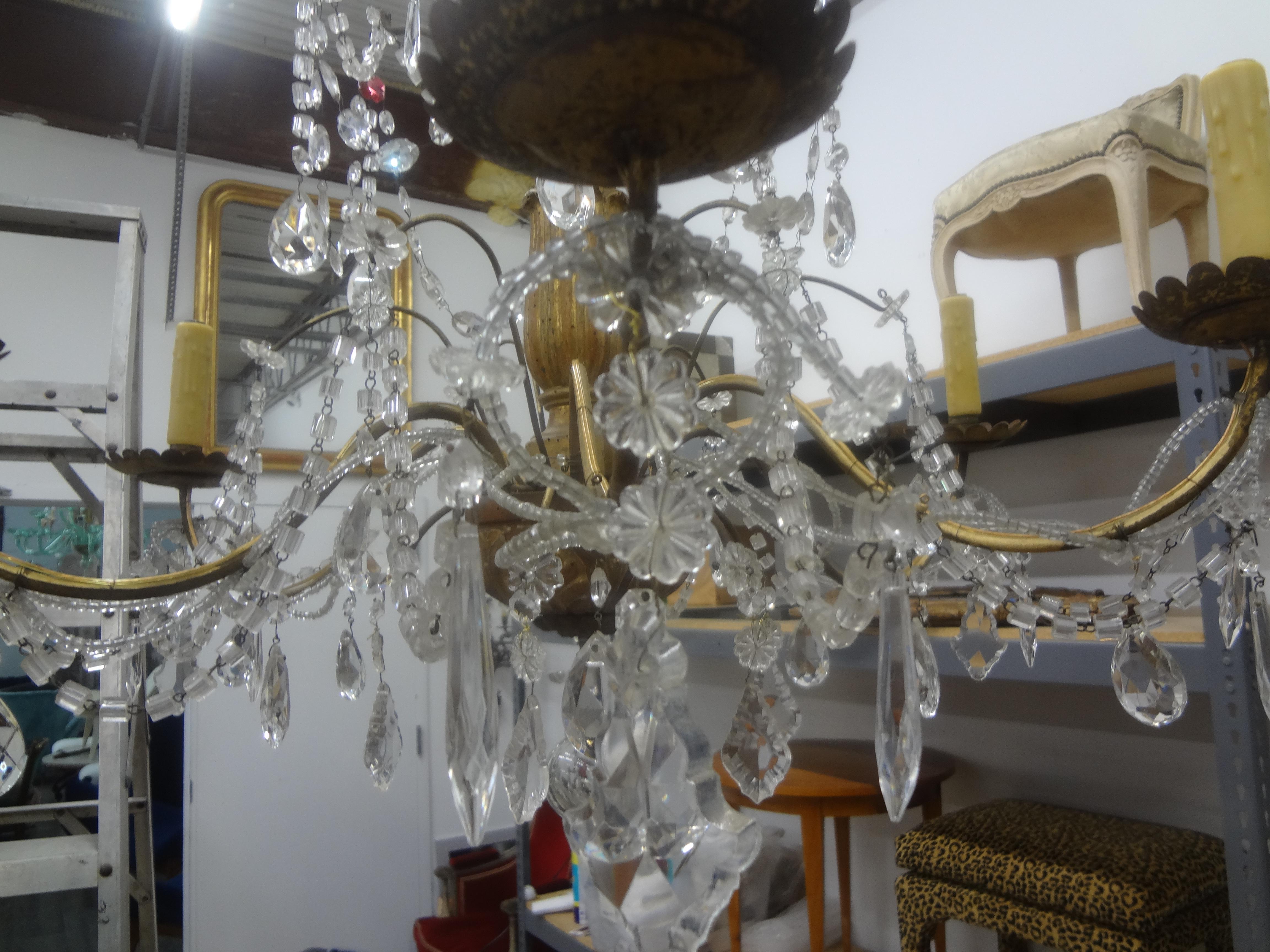 19th Century Italian Genovese Giltwood and Crystal Chandelier For Sale 3
