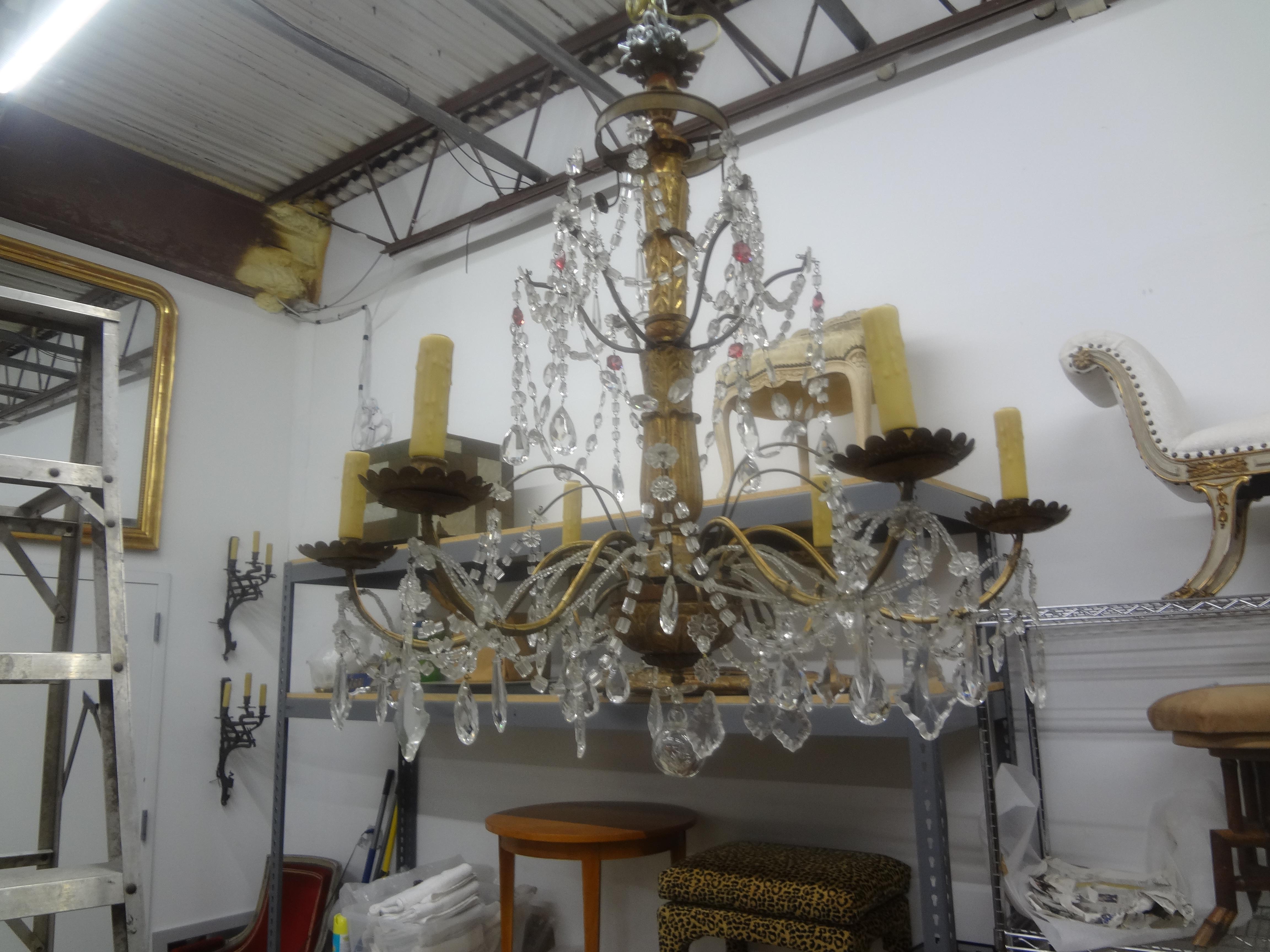 19th Century Italian Genovese Giltwood and Crystal Chandelier For Sale 4