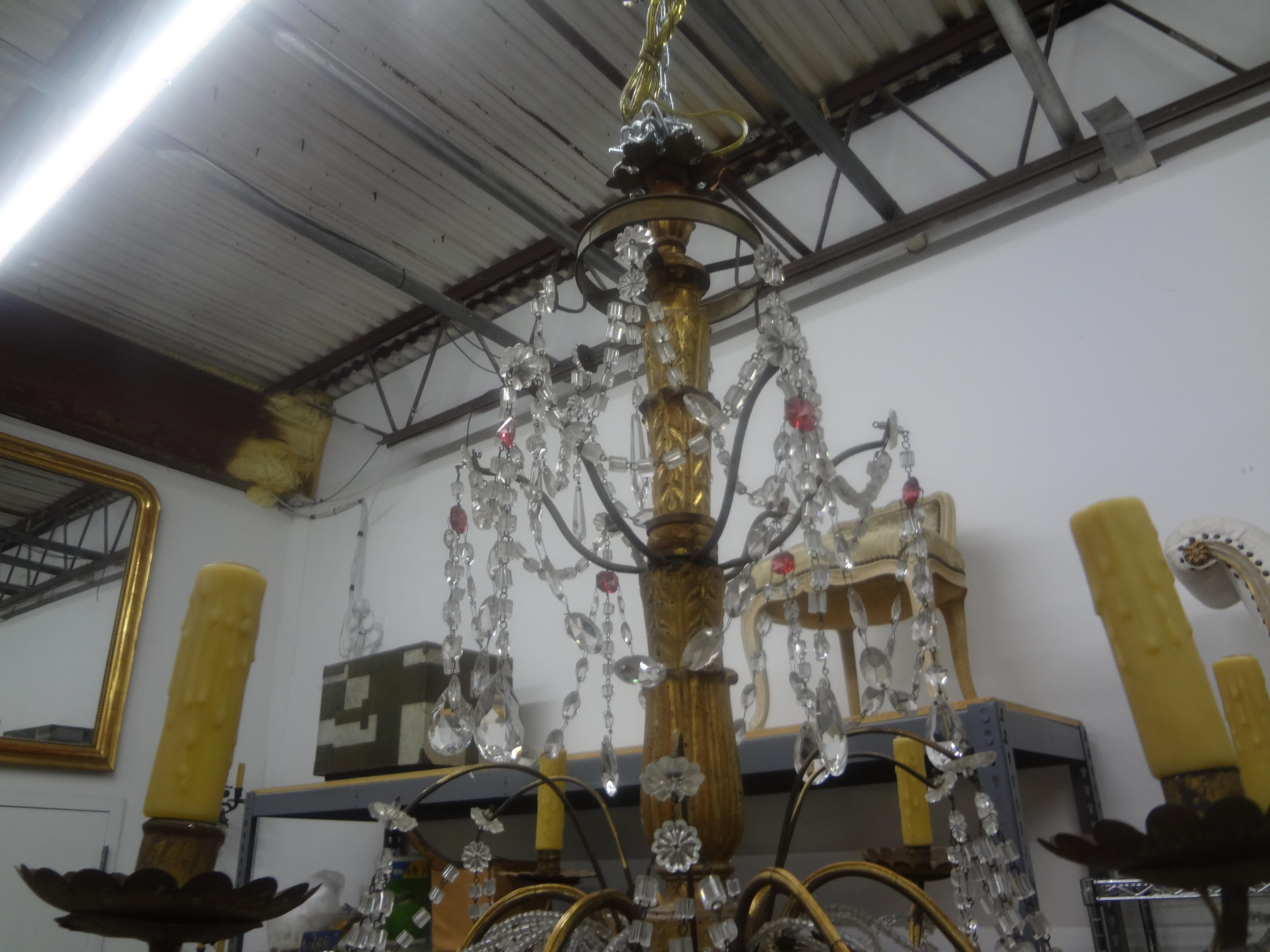 19th Century Italian Genovese Giltwood and Crystal Chandelier For Sale 5