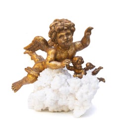 Italienische vergoldete und handgeschnitzte Engel auf einer Aragonitwolke aus dem 19.