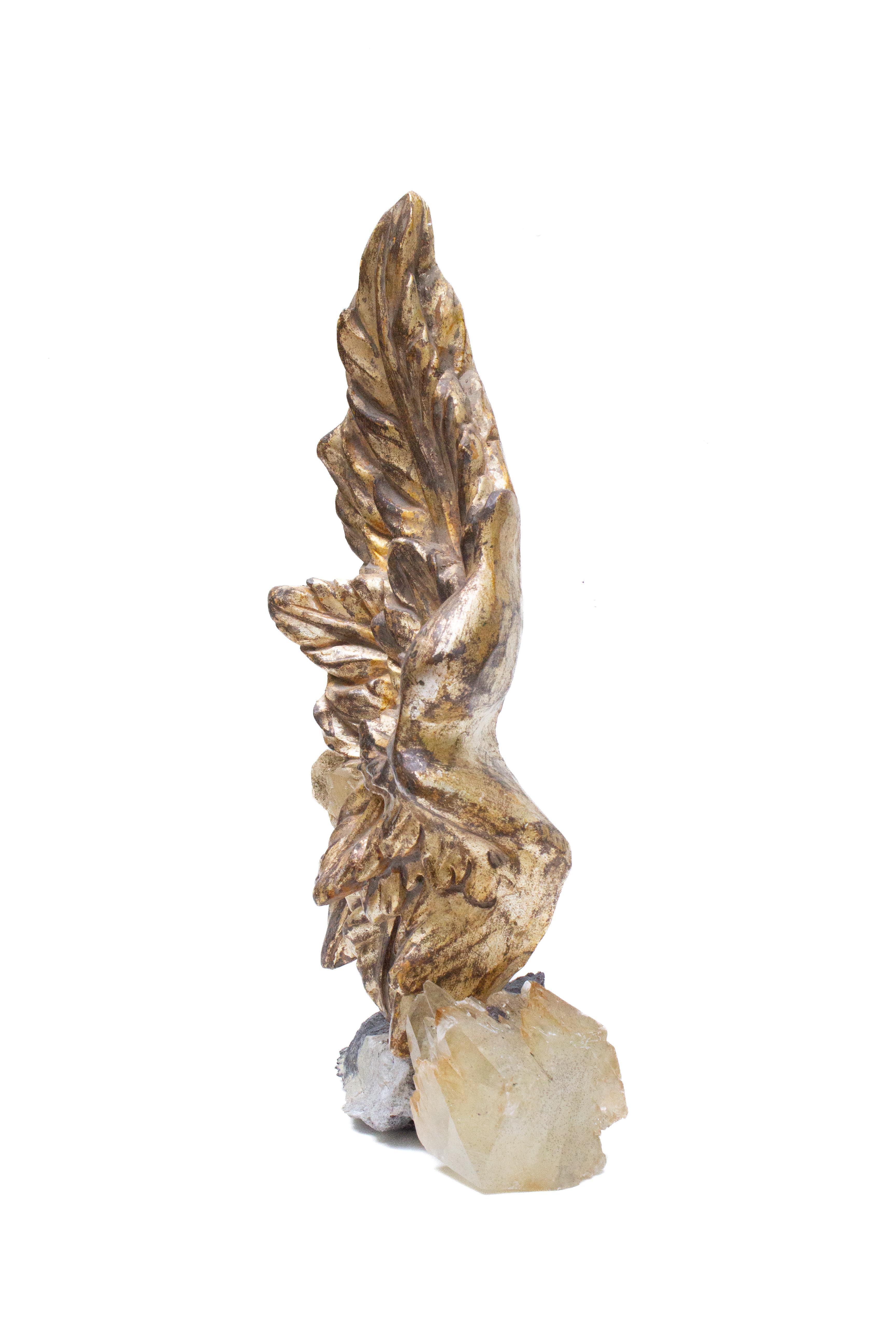 19th Century Italian Gilded Angel Wing with Calcite Crystals and Sphalerite 1