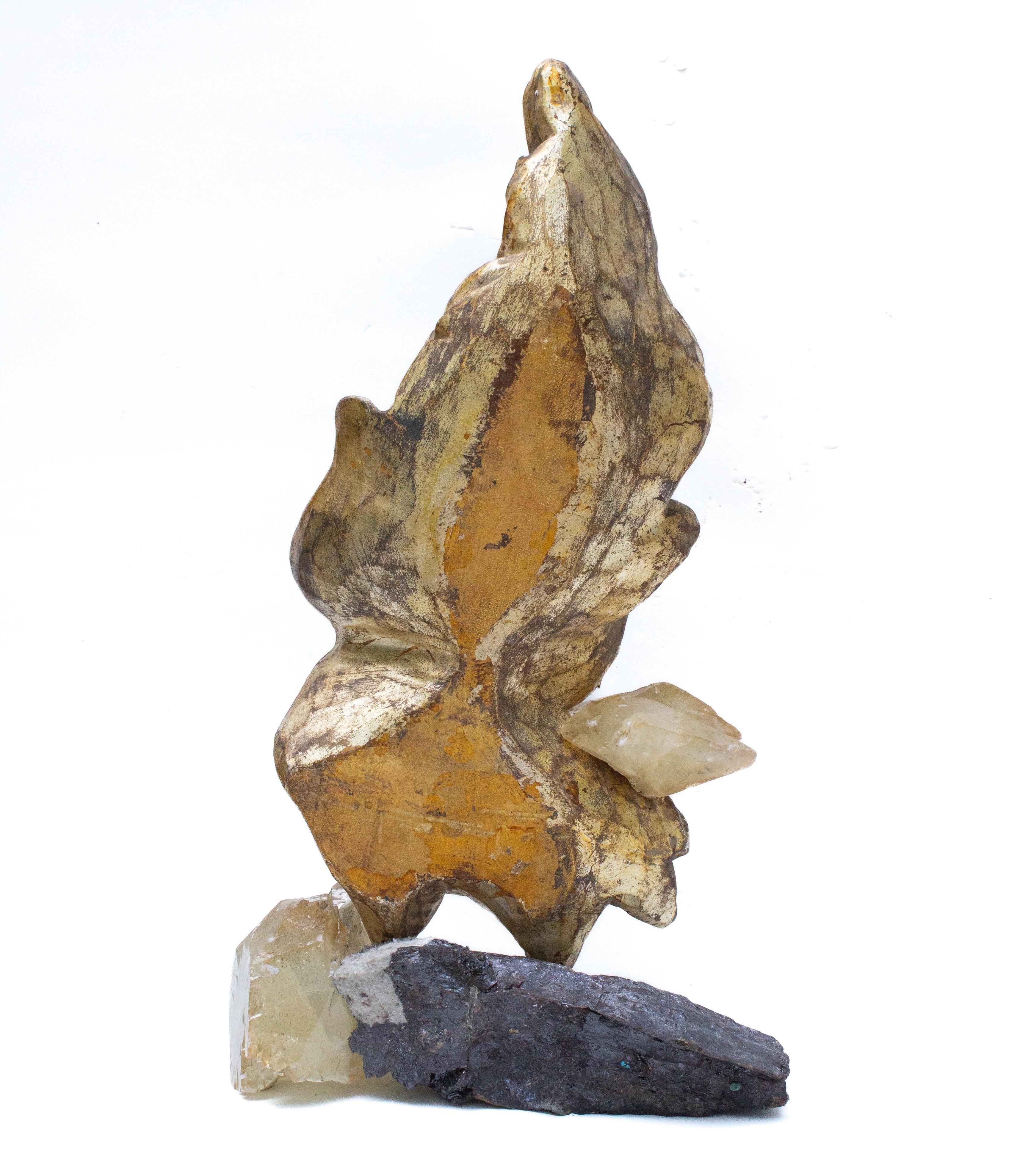 19th Century Italian Gilded Angel Wing with Calcite Crystals and Sphalerite 2