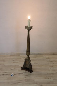 19th Century Italian Gilded Brass Torchère or Floor Lamp