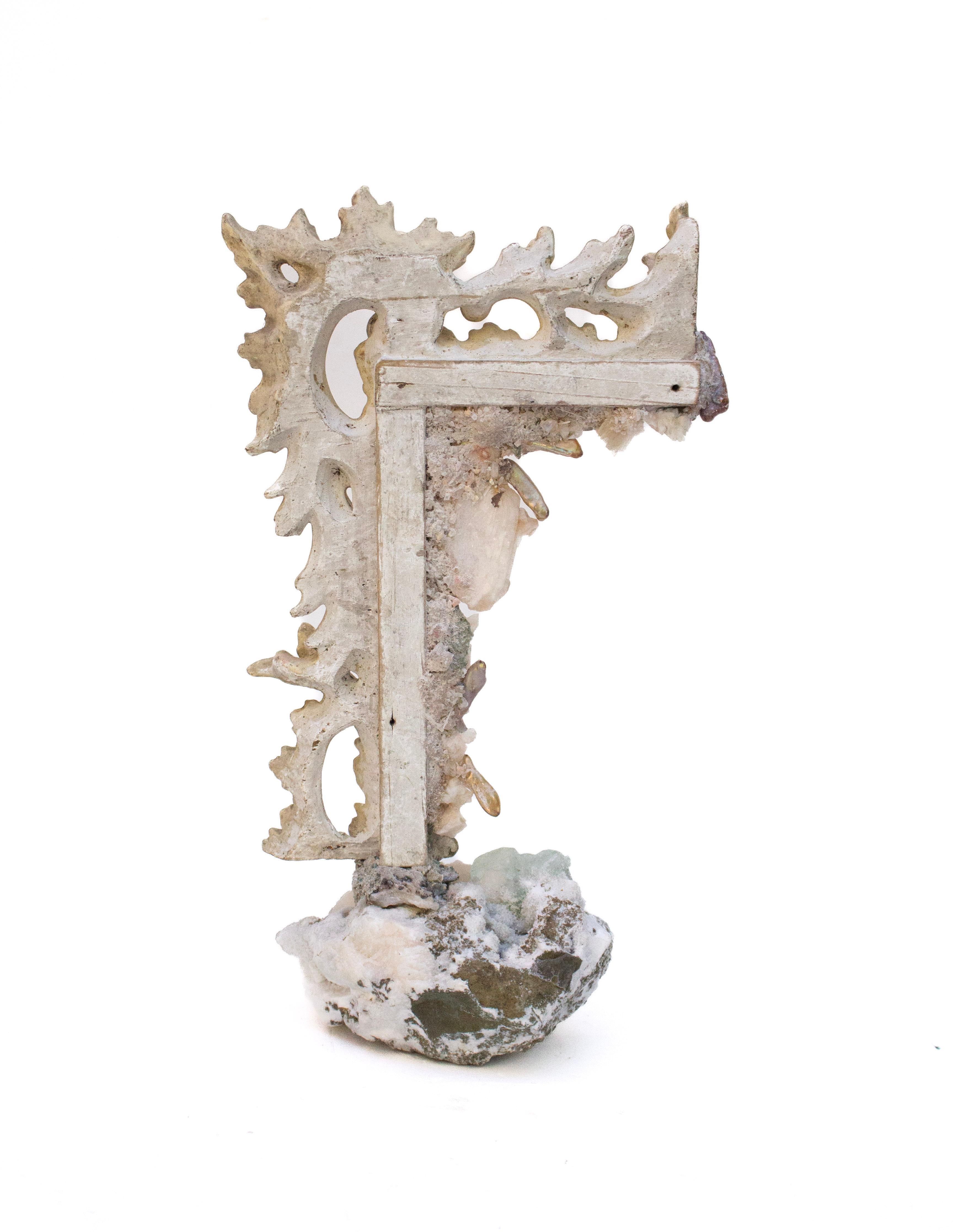 18th Century and Earlier 19th Century Italian Gilded Frame Fragment with Apophyllite and Baroque Pearls For Sale