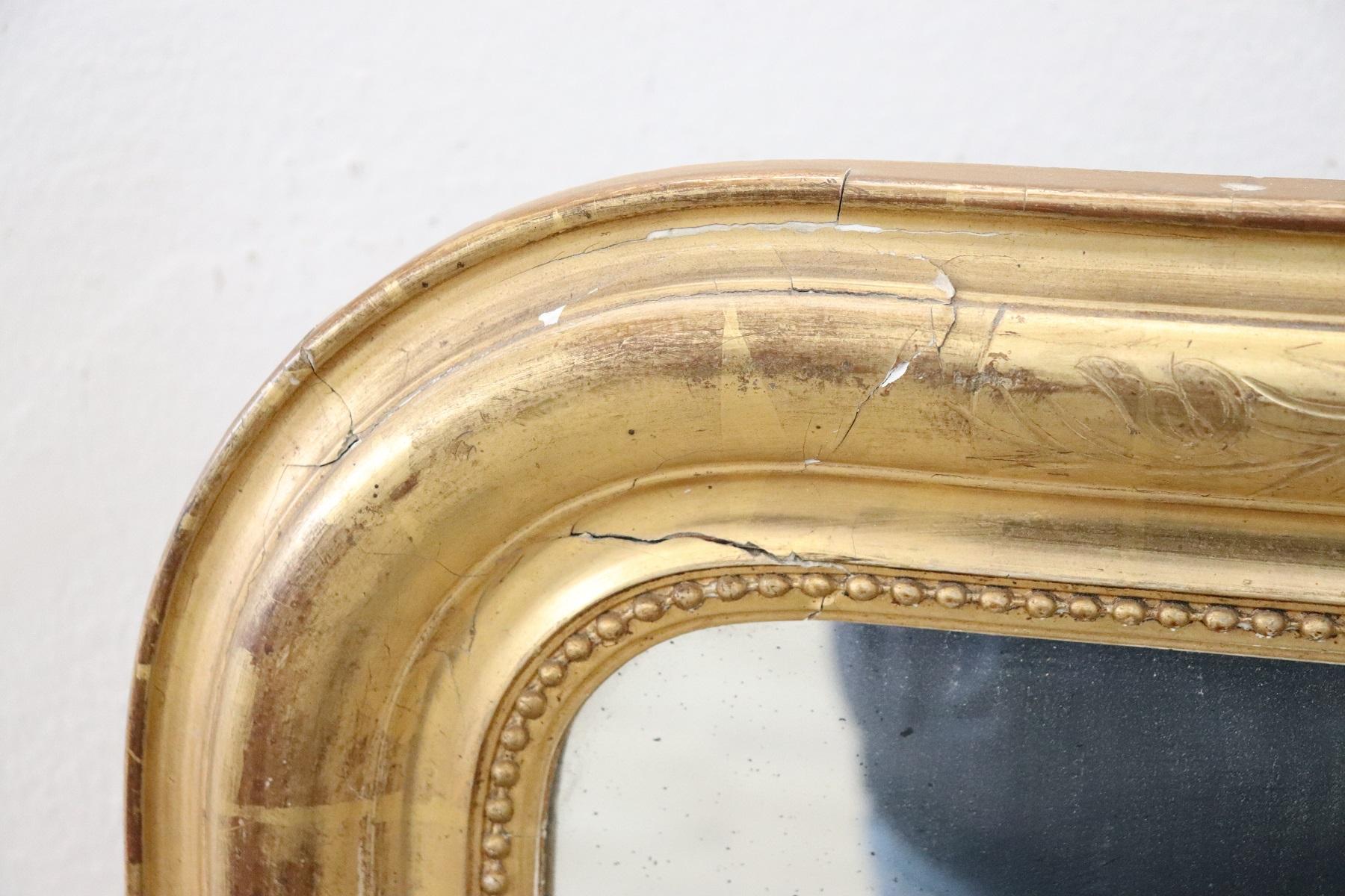 Gilt 19th Century Italian Gilded Wood Wall Mirror with Original Mercury Mirror