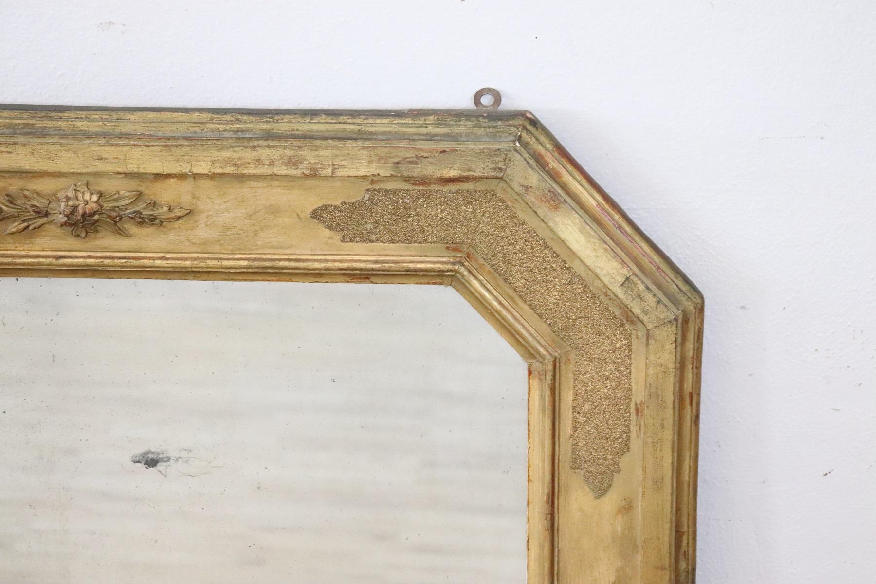 Gilt 19th Century Italian Gilded Wood Wall Mirror with Original Mercury Mirror