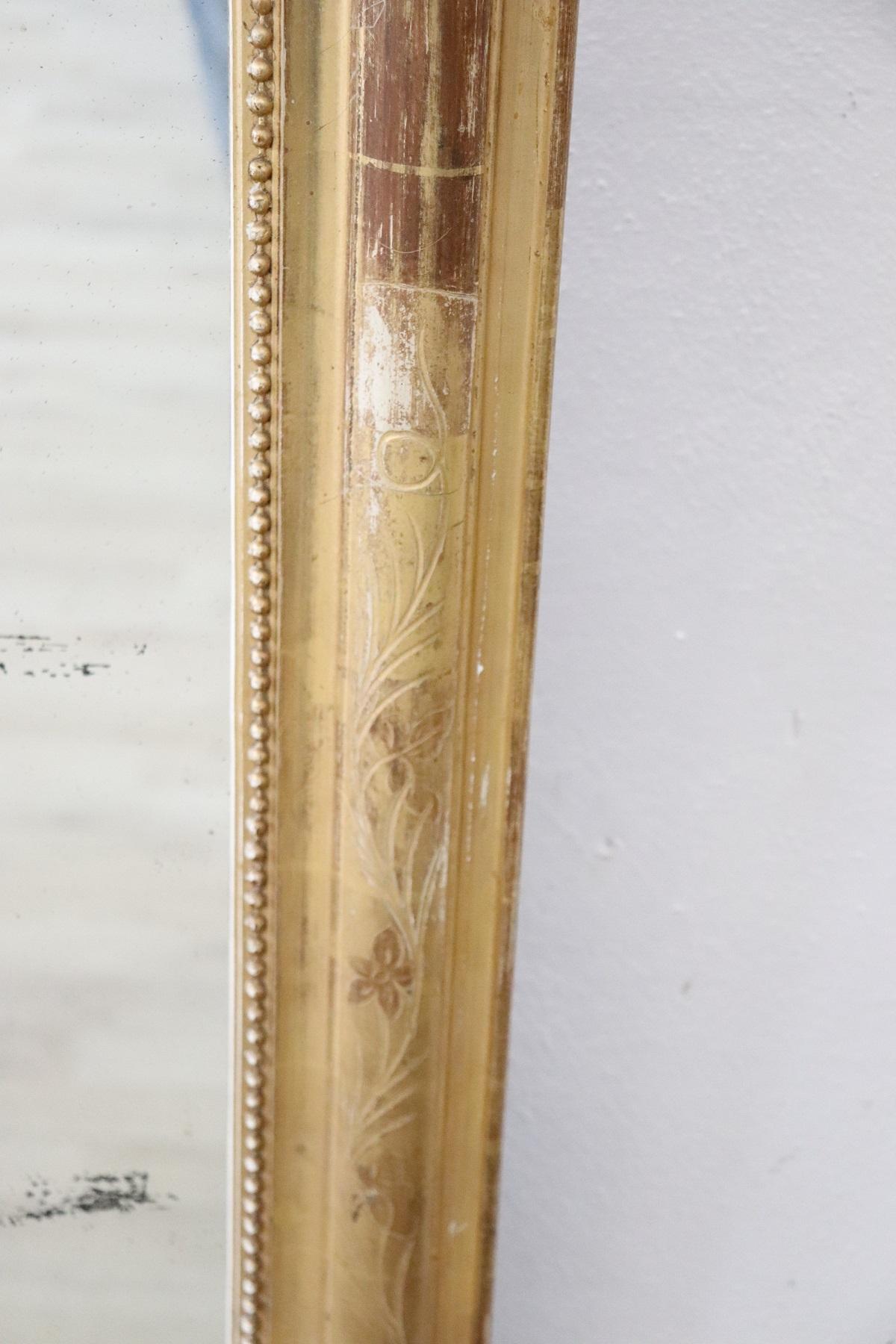 Mid-19th Century 19th Century Italian Gilded Wood Wall Mirror with Original Mercury Mirror
