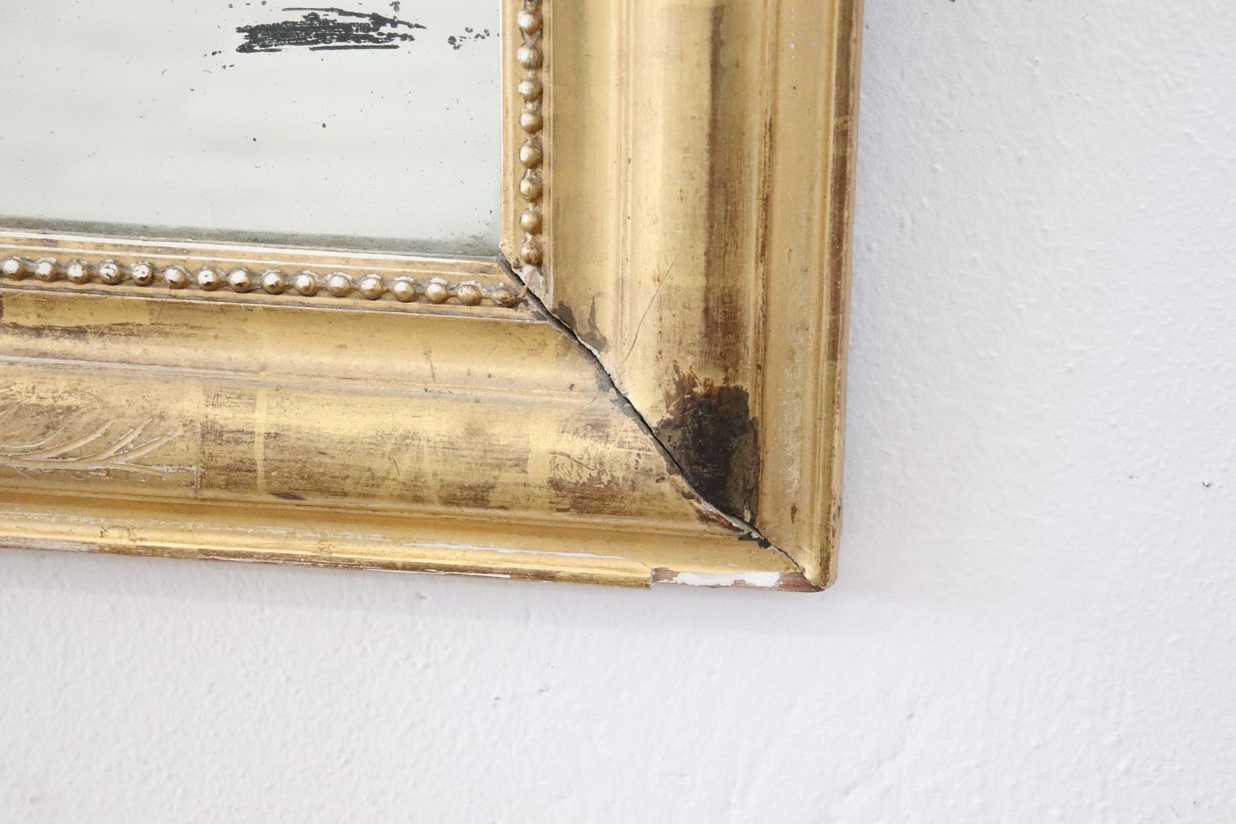 19th Century Italian Gilded Wood Wall Mirror with Original Mercury Mirror 1