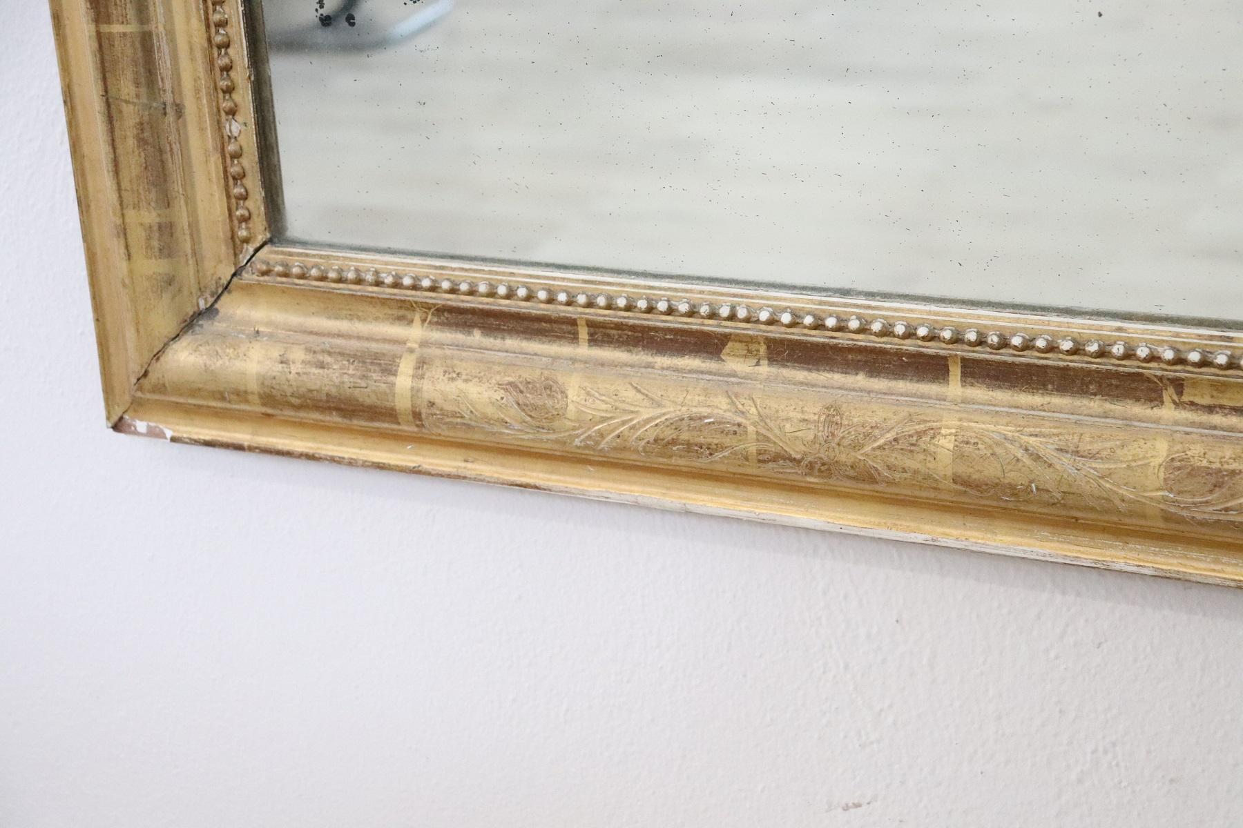 19th Century Italian Gilded Wood Wall Mirror with Original Mercury Mirror 2