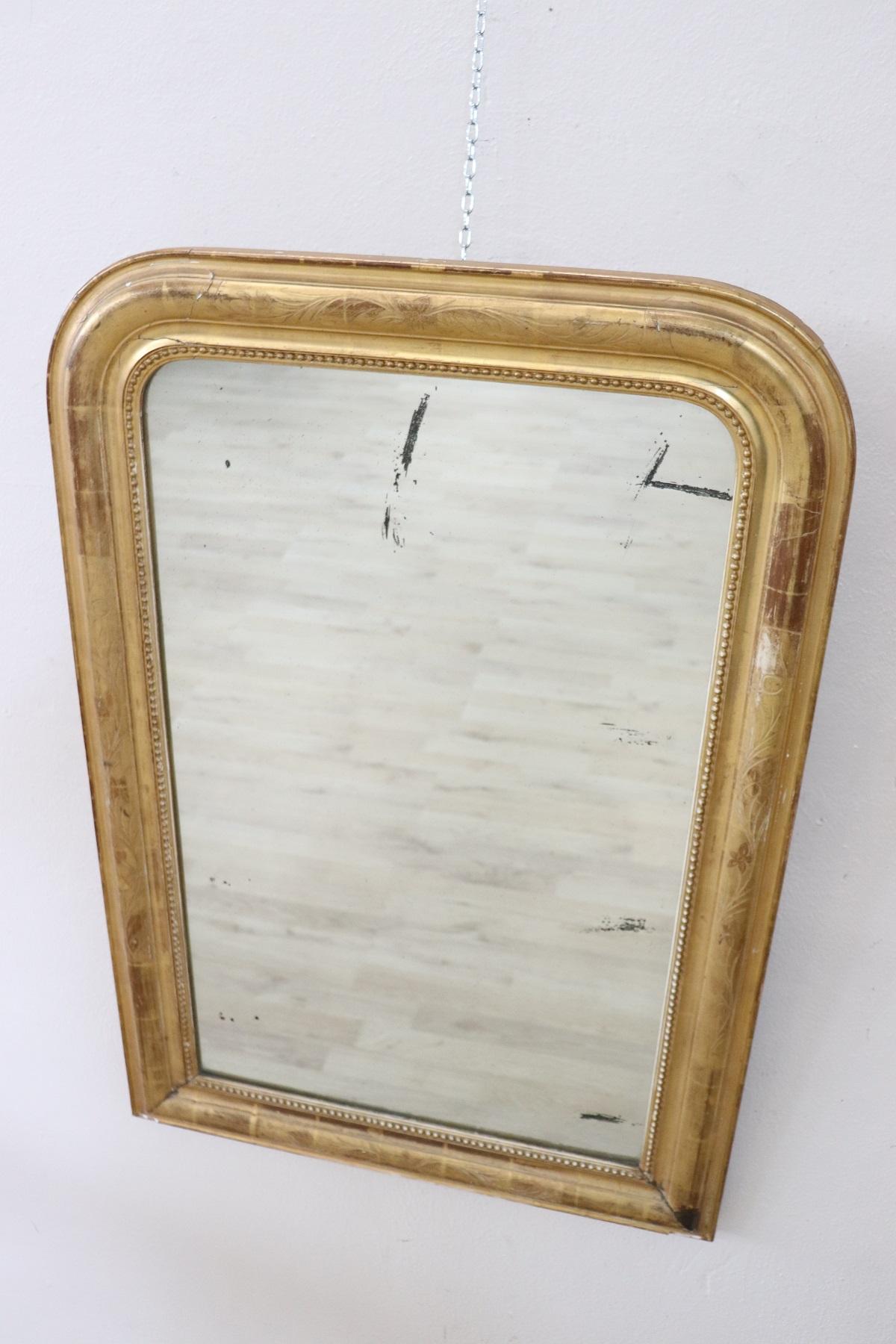 19th Century Italian Gilded Wood Wall Mirror with Original Mercury Mirror 3