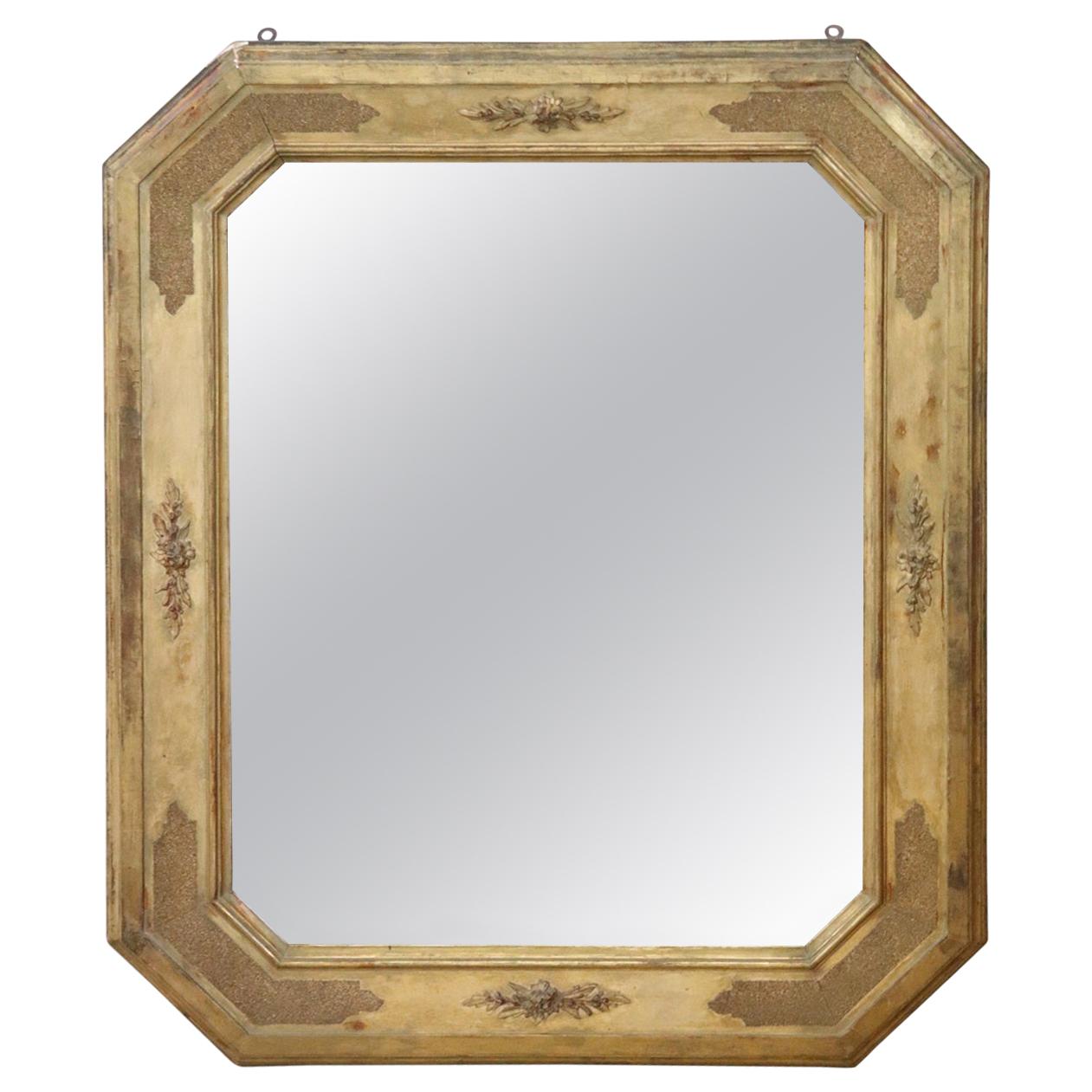 19th Century Italian Gilded Wood Wall Mirror with Original Mercury Mirror