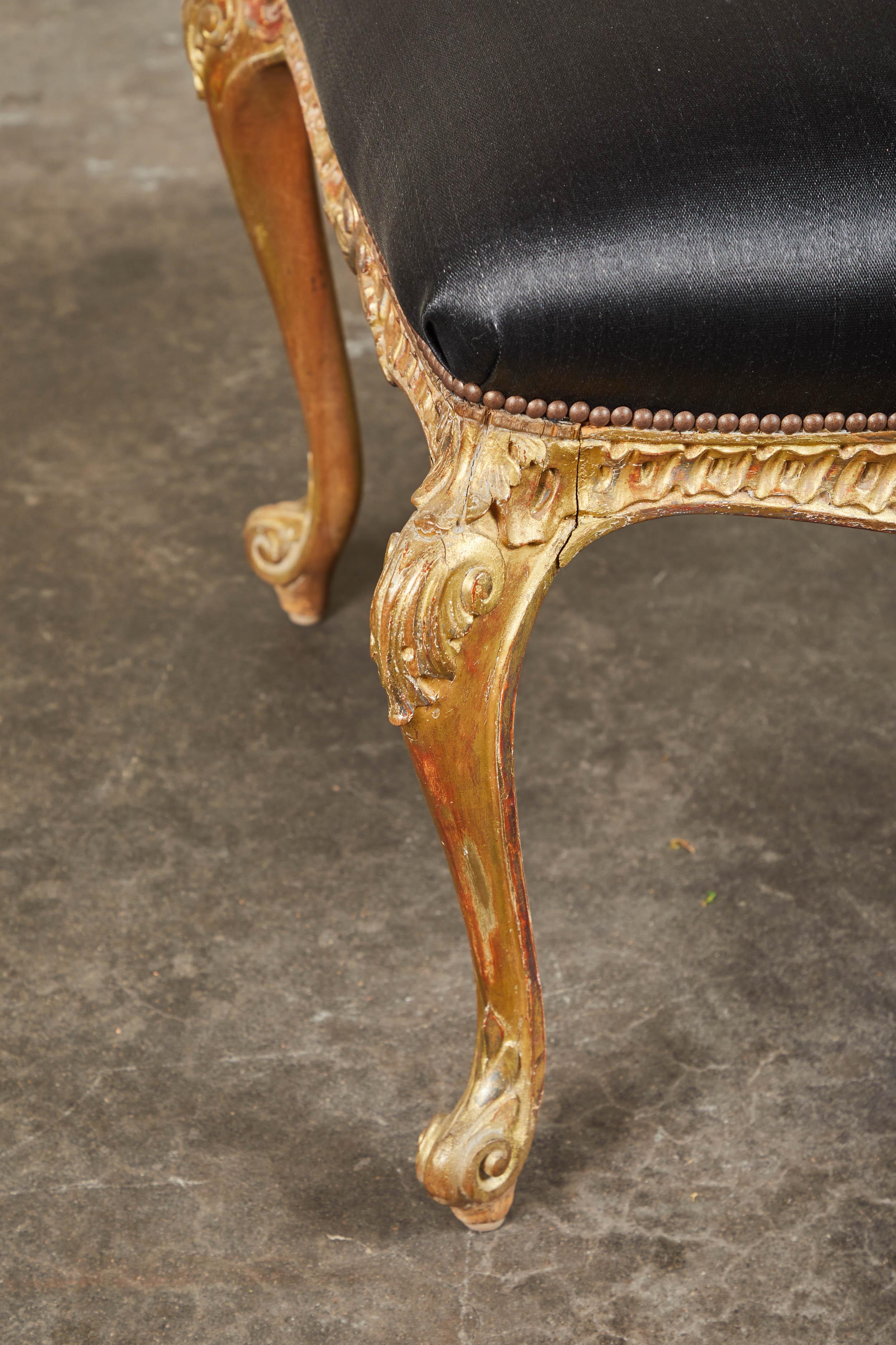 Rococo 19th Century Italian Gilt and Paint Footstool with Horsehair