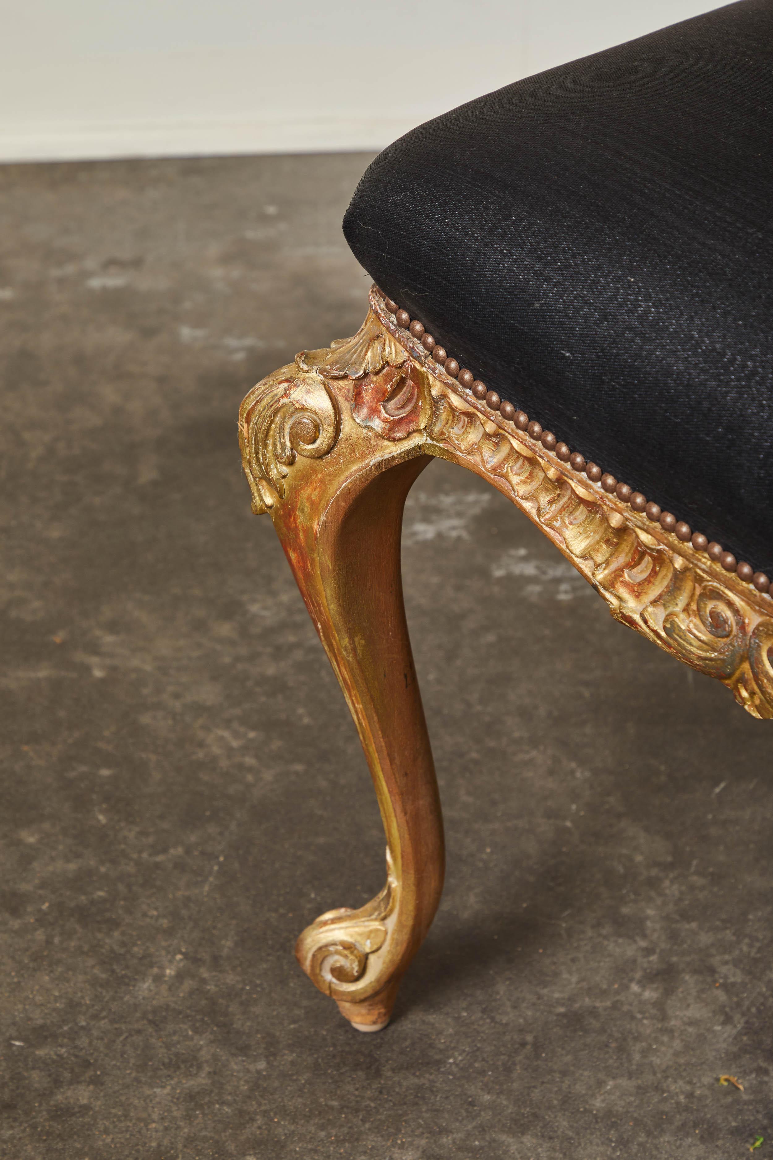 19th Century Italian Gilt and Paint Footstool with Horsehair 1