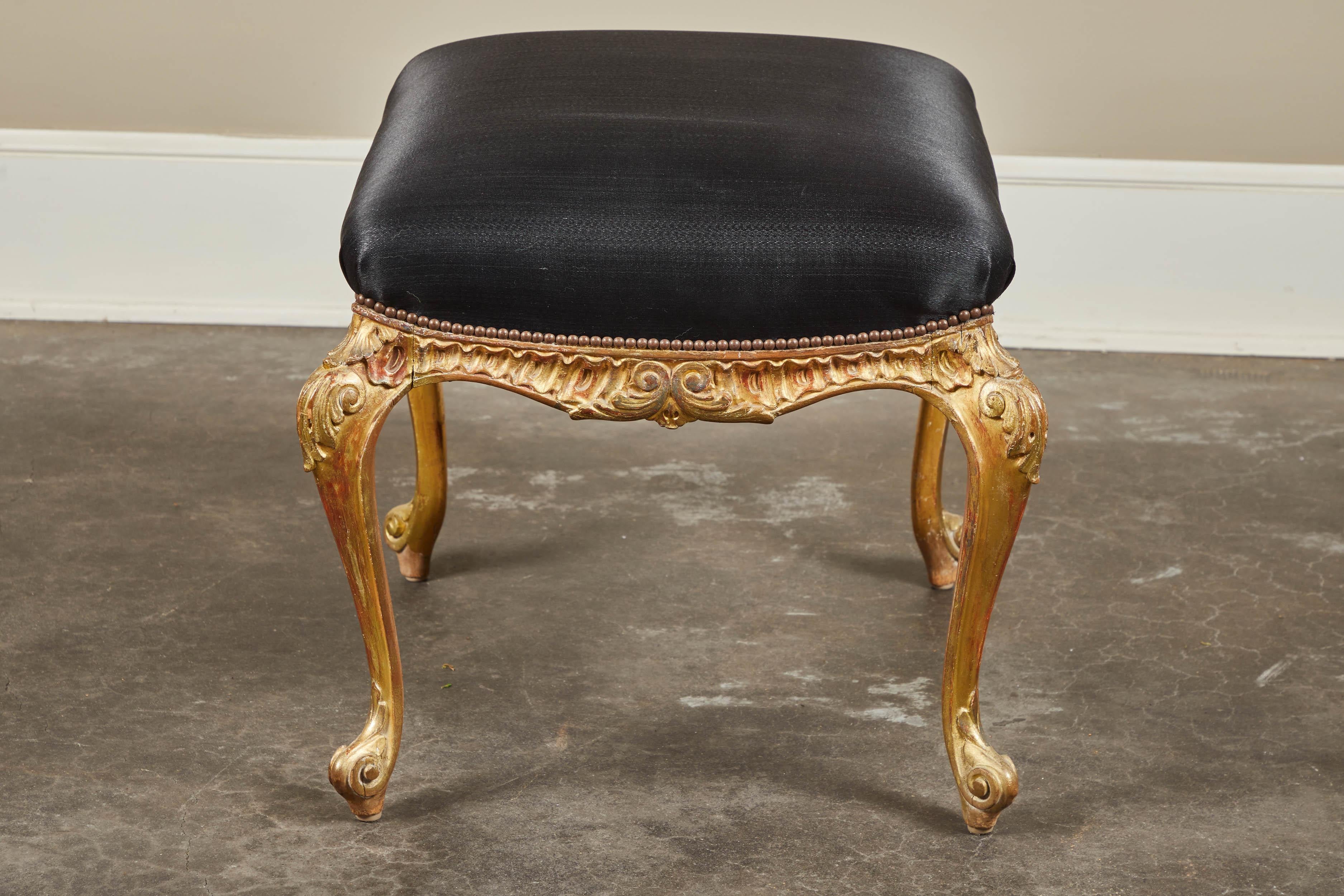 19th Century Italian Gilt and Paint Footstool with Horsehair 2