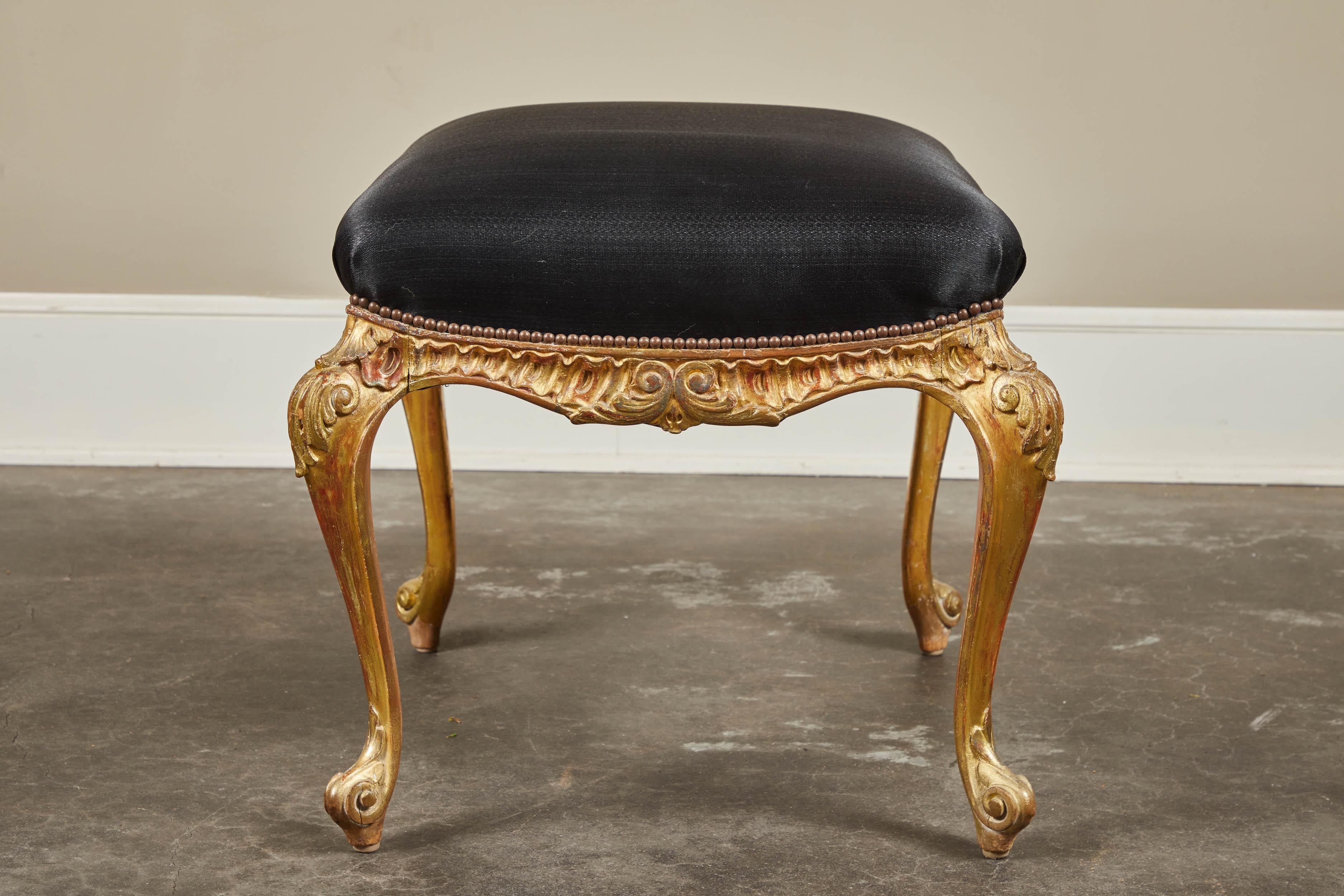 19th Century Italian Gilt and Paint Footstool with Horsehair 3