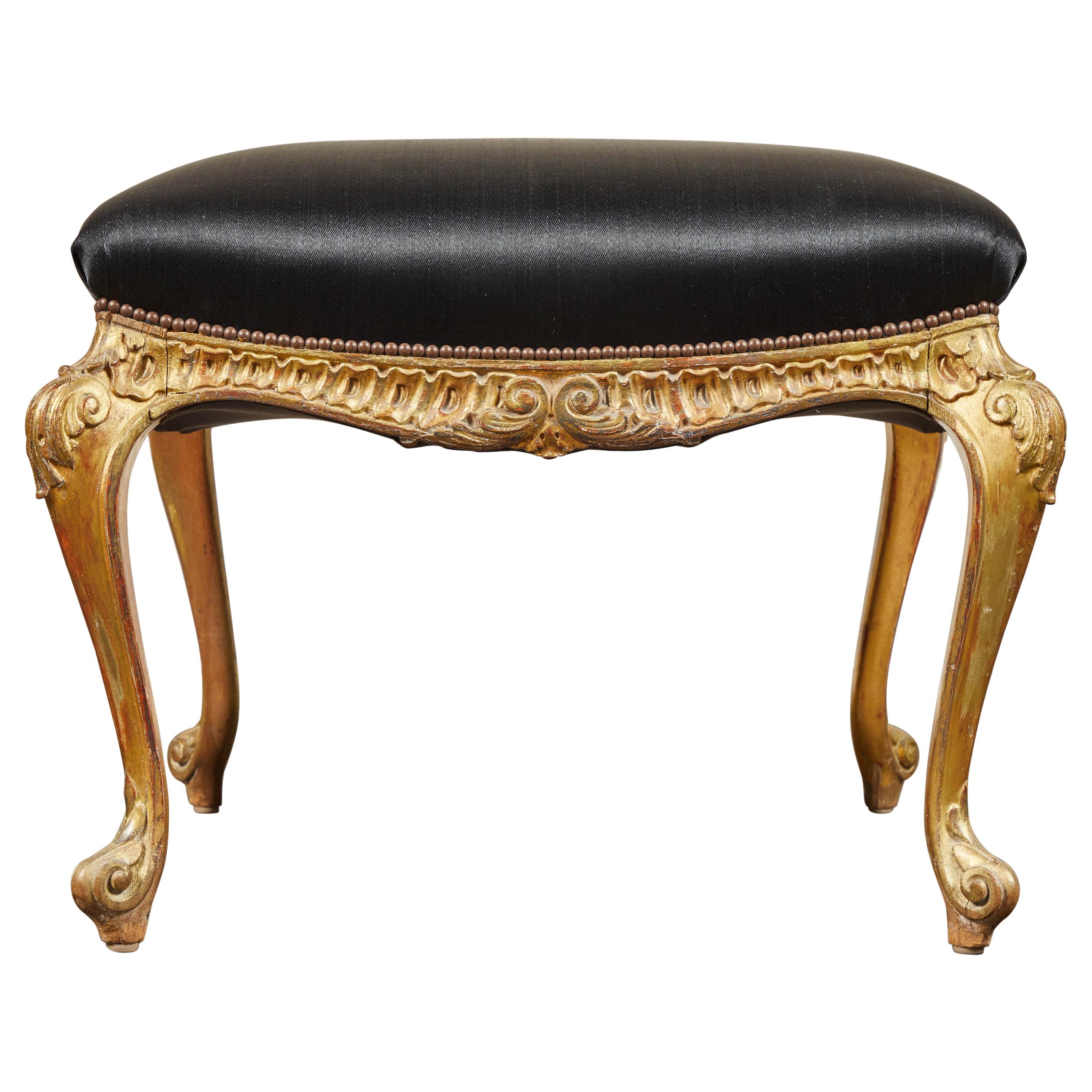 19th Century Italian Gilt and Paint Footstool with Horsehair