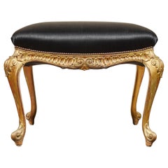 19th Century Italian Gilt and Paint Footstool with Horsehair