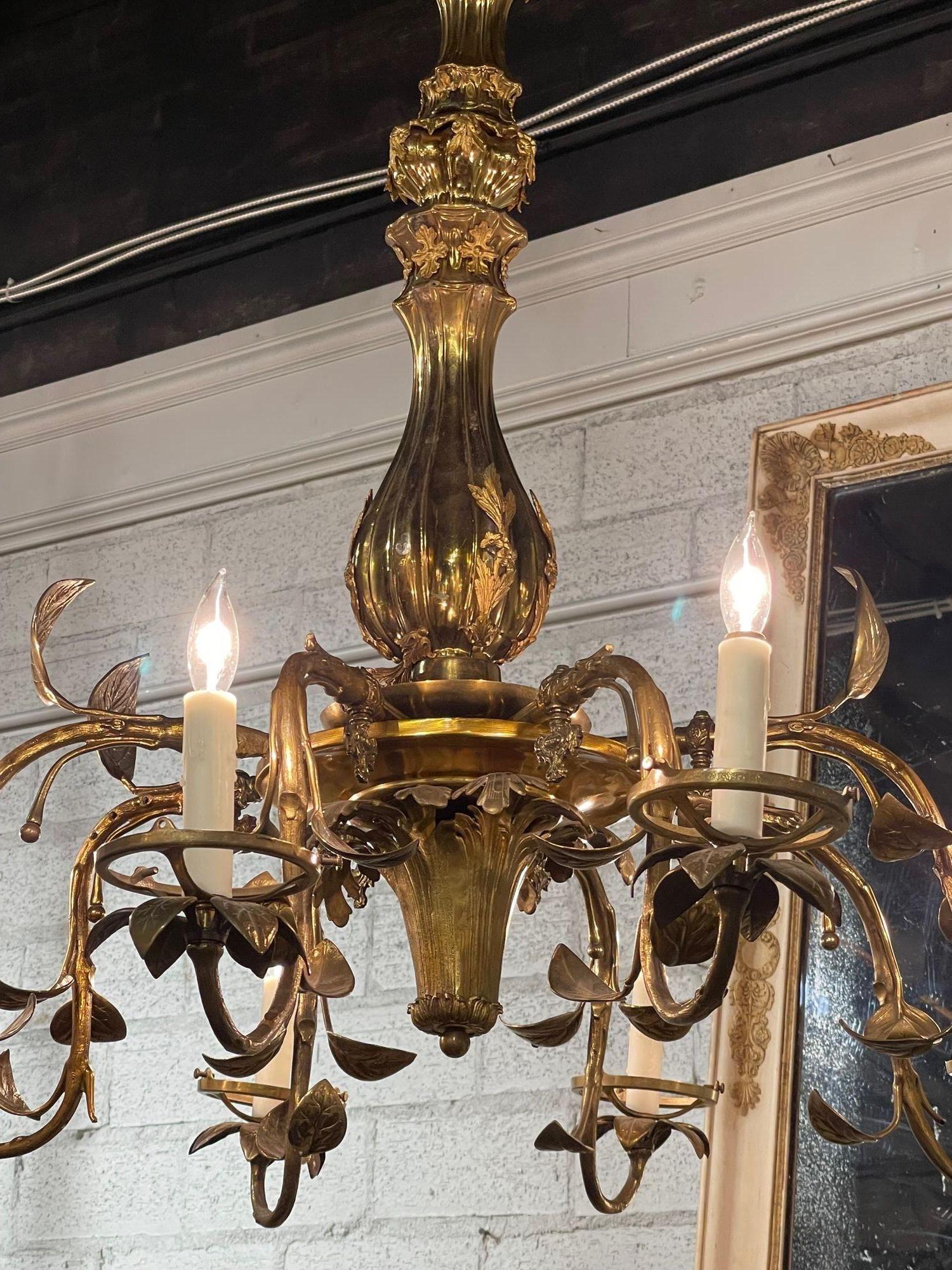European 19th Century Italian Gilt Bronze 8 Light Chandelier For Sale