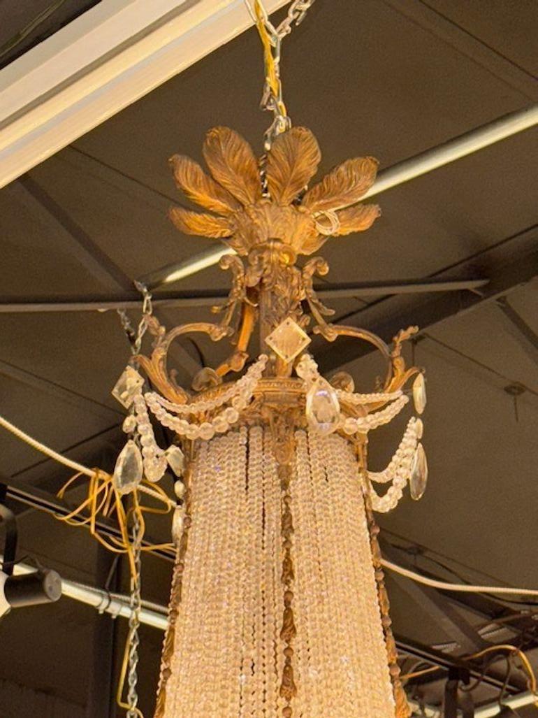 Lampadario a cestello in bronzo dorato e cristallo dell'Ottocento italiano in vendita 1