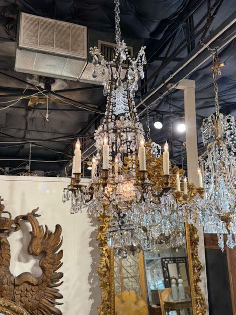 Lustre italien du XIXe siècle en bronze doré et cristal en vente 2