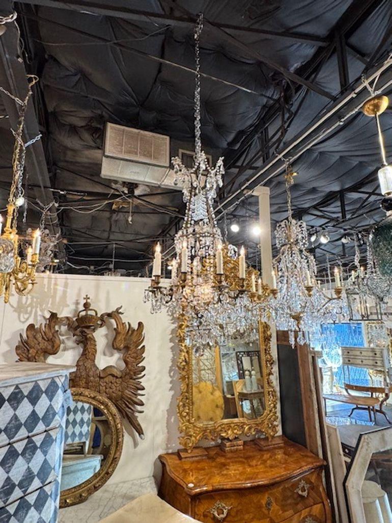 Lustre italien du XIXe siècle en bronze doré et cristal en vente 3