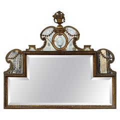 19th Century Italian Gilt Bronze and Wood Mirror with Etched Glass