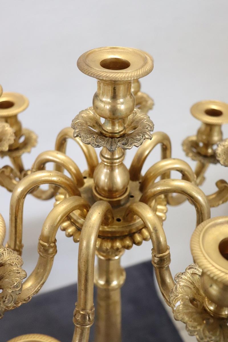 19th Century Italian Gilt Bronze Pair of Antique Candelabras with Eleven Lights For Sale 6
