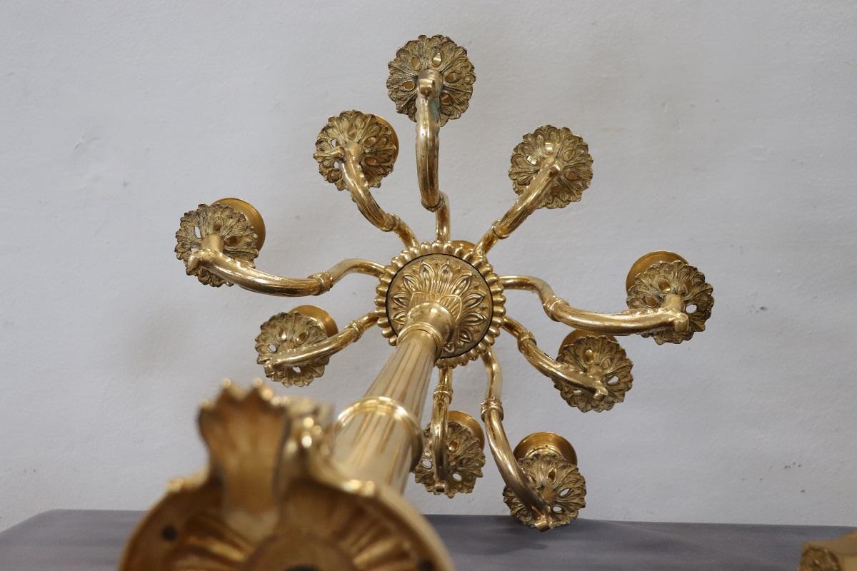 19th Century Italian Gilt Bronze Pair of Antique Candelabras with Eleven Lights For Sale 9