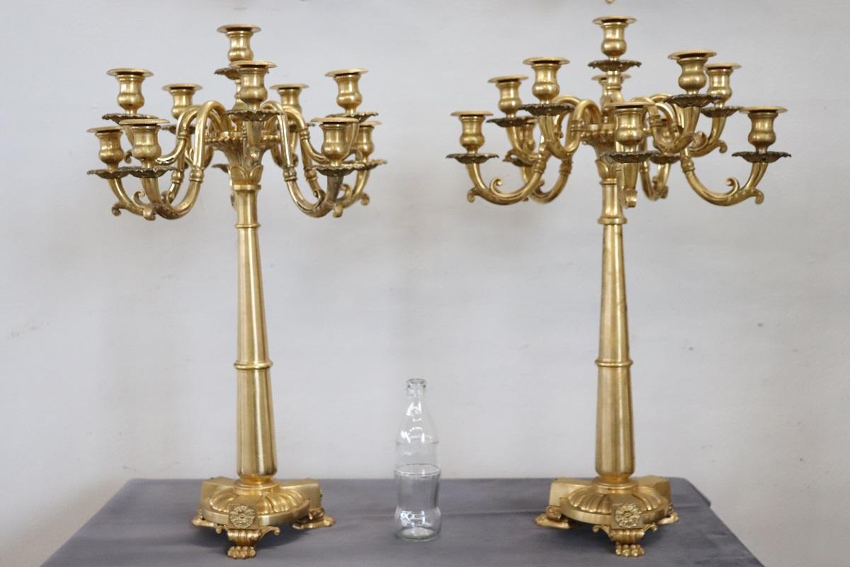 19th Century Italian Gilt Bronze Pair of Antique Candelabras with Eleven Lights For Sale 11