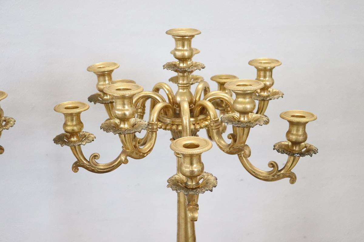 19th Century Italian Gilt Bronze Pair of Antique Candelabras with Eleven Lights For Sale 14