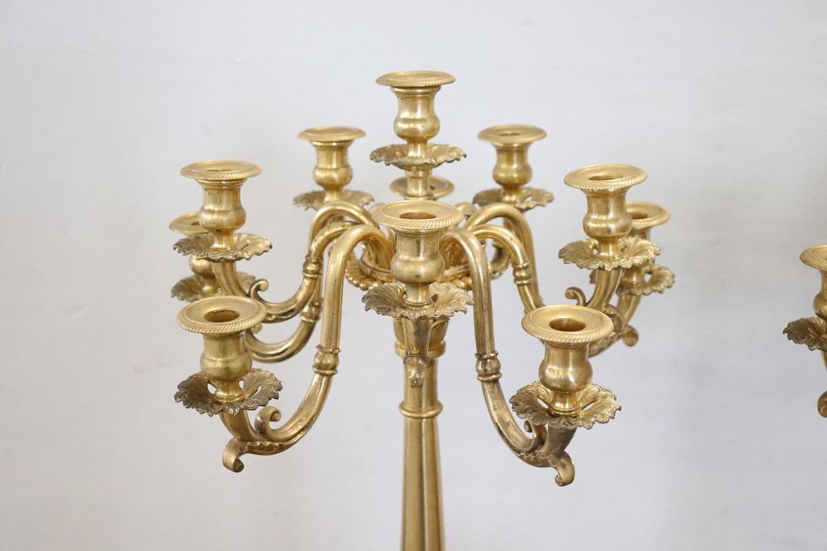 19th Century Italian Gilt Bronze Pair of Antique Candelabras with Eleven Lights For Sale 15