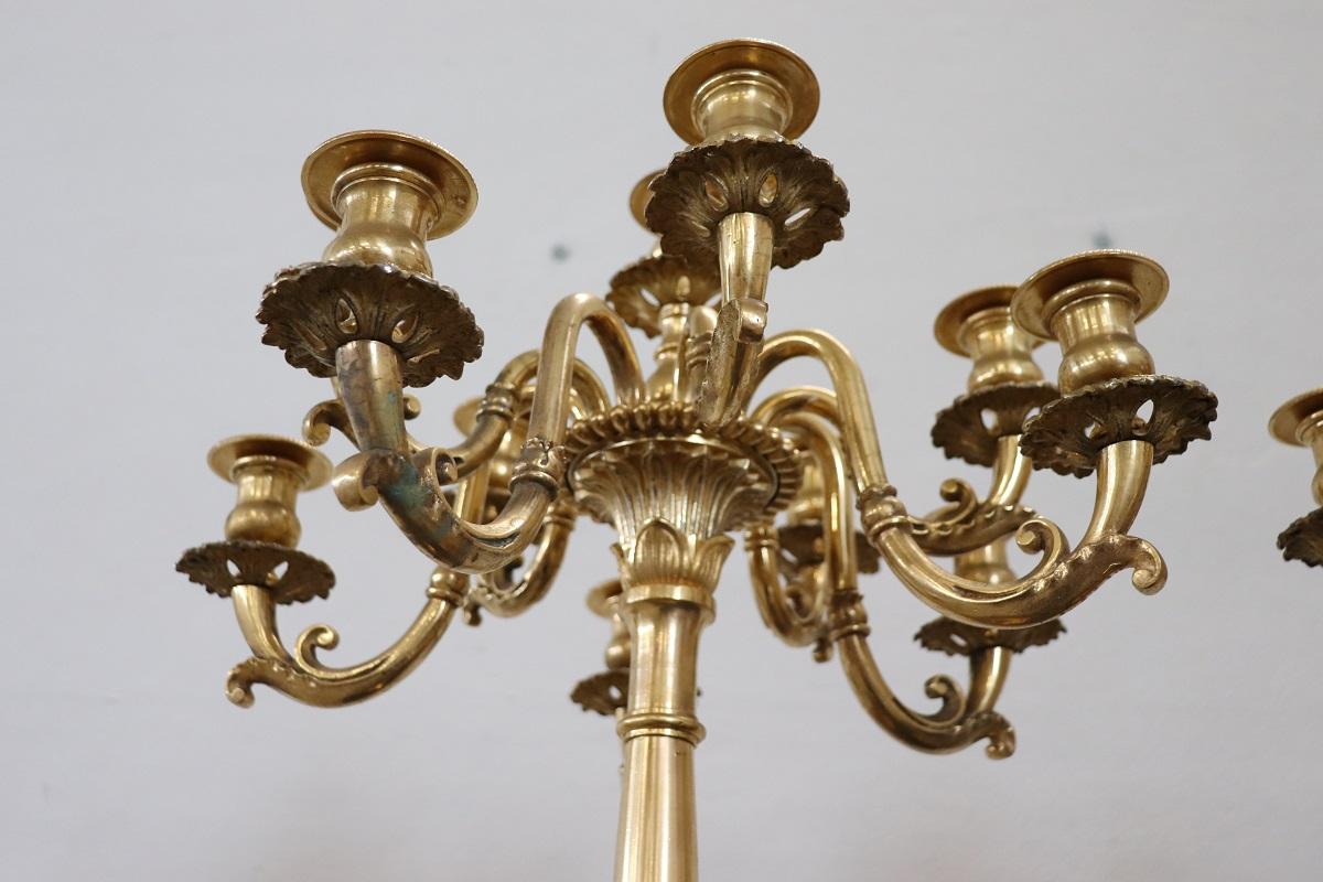 19th Century Italian Gilt Bronze Pair of Antique Candelabras with Eleven Lights In Good Condition For Sale In Casale Monferrato, IT