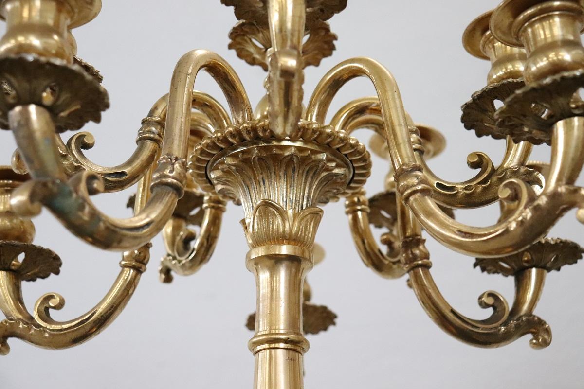 Late 19th Century 19th Century Italian Gilt Bronze Pair of Antique Candelabras with Eleven Lights For Sale