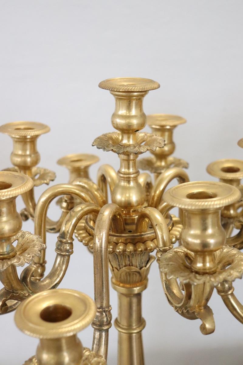 19th Century Italian Gilt Bronze Pair of Antique Candelabras with Eleven Lights For Sale 1