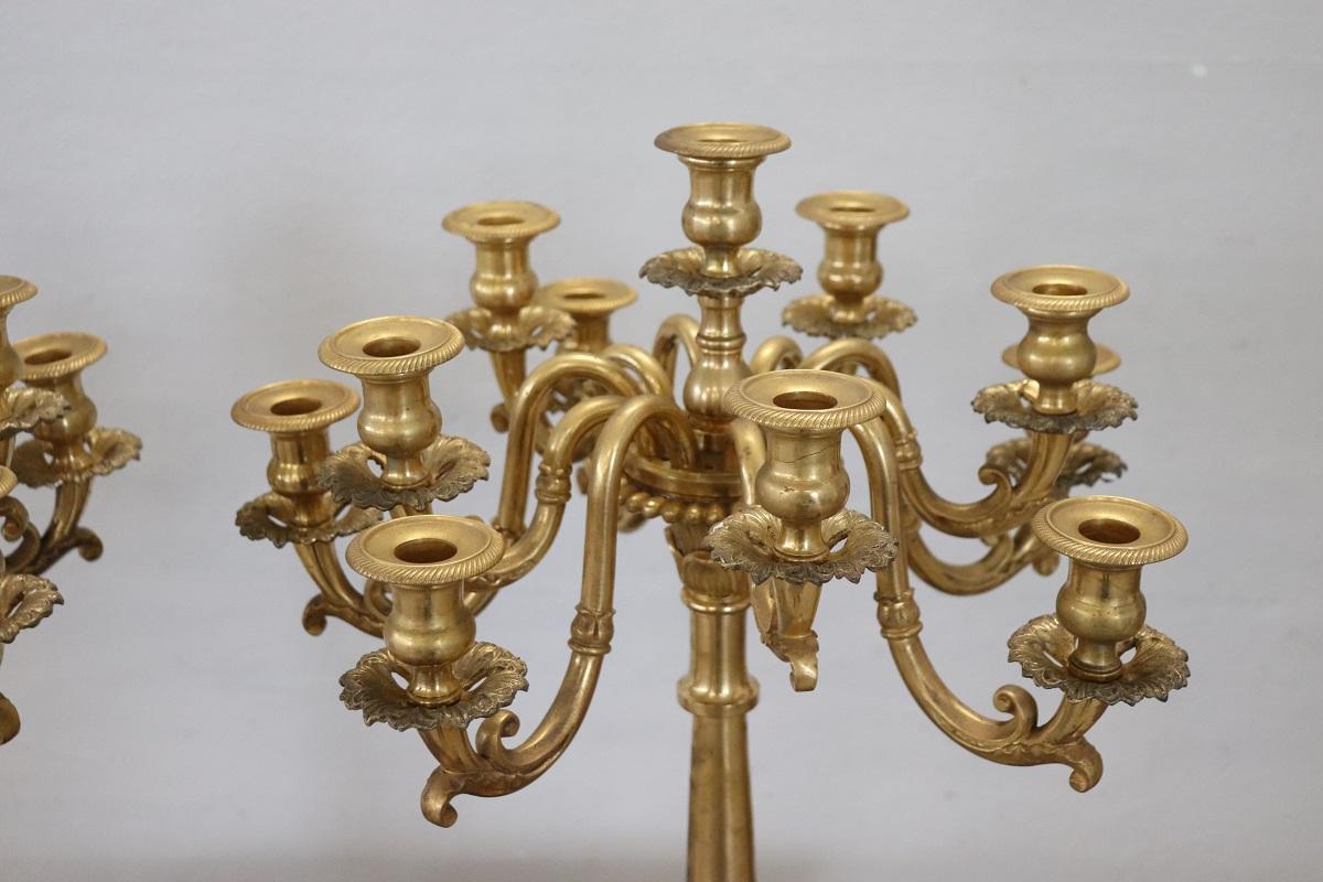 19th Century Italian Gilt Bronze Pair of Antique Candelabras with Eleven Lights For Sale 3