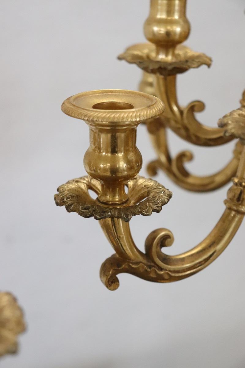 19th Century Italian Gilt Bronze Pair of Antique Candelabras with Eleven Lights For Sale 5