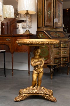19th Century Italian Gilt Carved Putto with Marble Top
