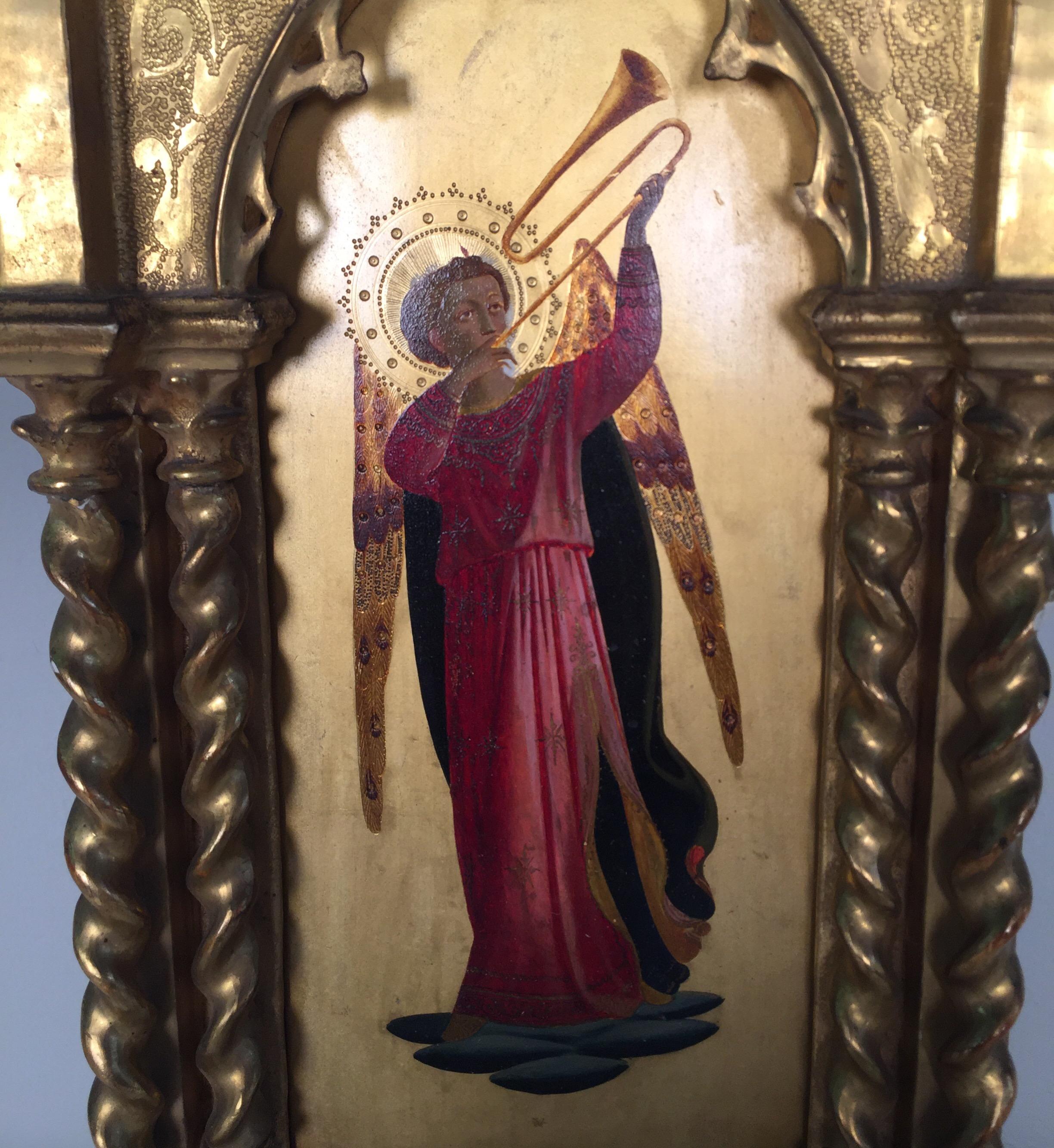 Hand-Painted 19th Century Italian Gilt Framed Oil Painting on Board of Archangel Gabriel