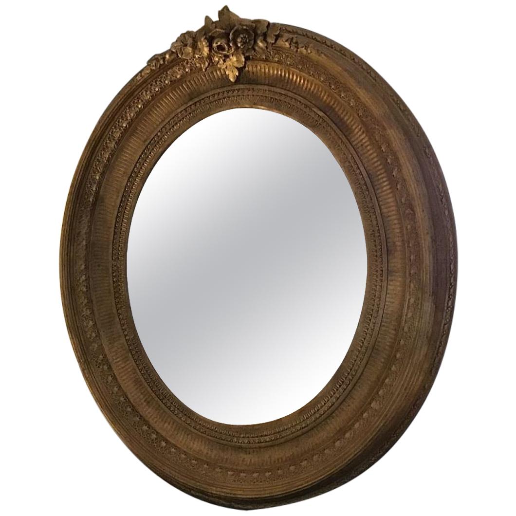 19th Century Italian Gilt Framed Oval Mirror, 1890s For Sale