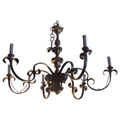 19th Century Italian Gilt Metal and Wood Chandelier 19th Century Italian Gilt Metal and Wood Chandelier