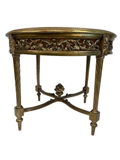 19th Century Italian Gilt Round Table with Marble Top