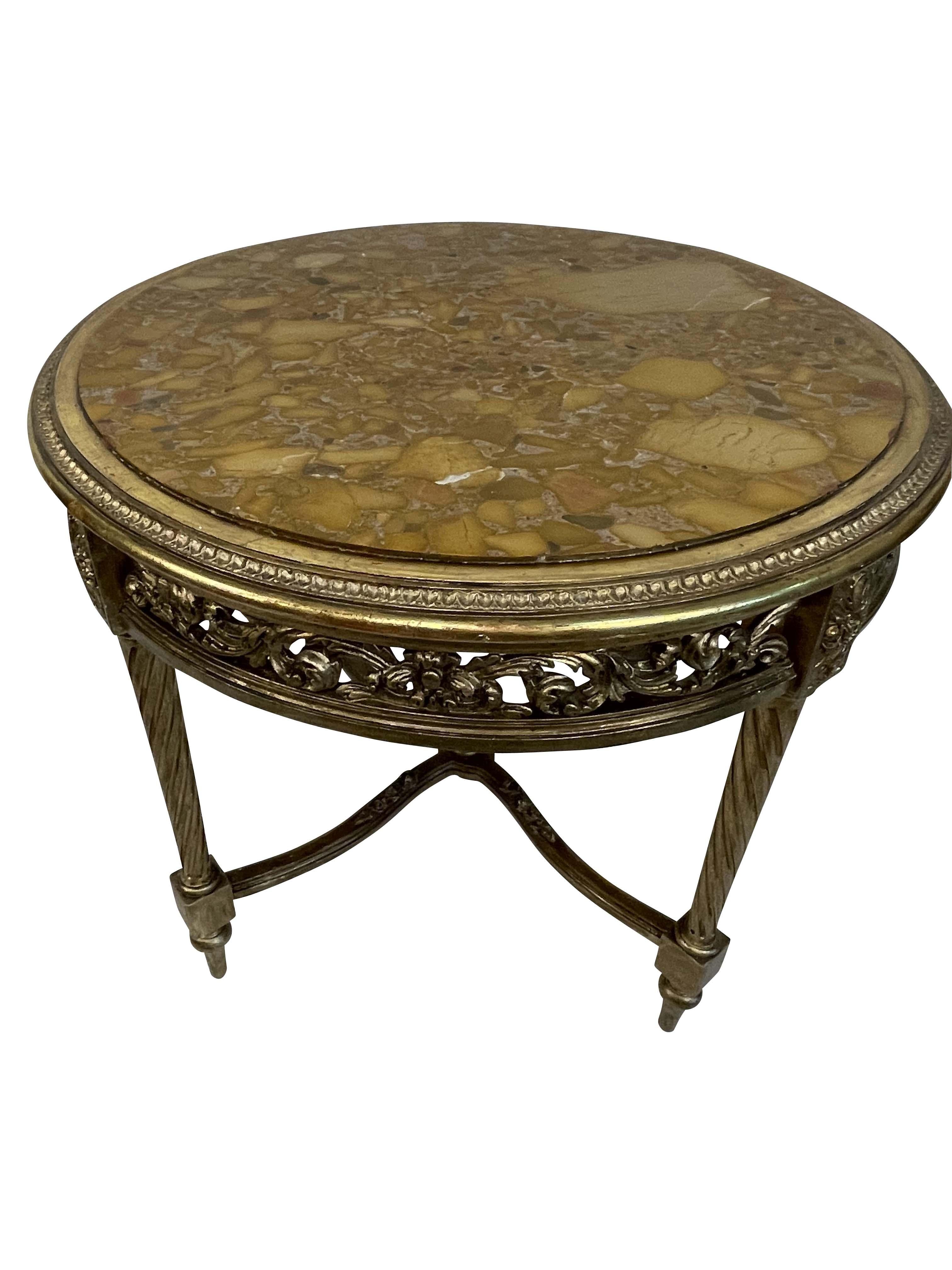 Hand-Carved 19th Century Italian Gilt Round Table with Marble Top  For Sale