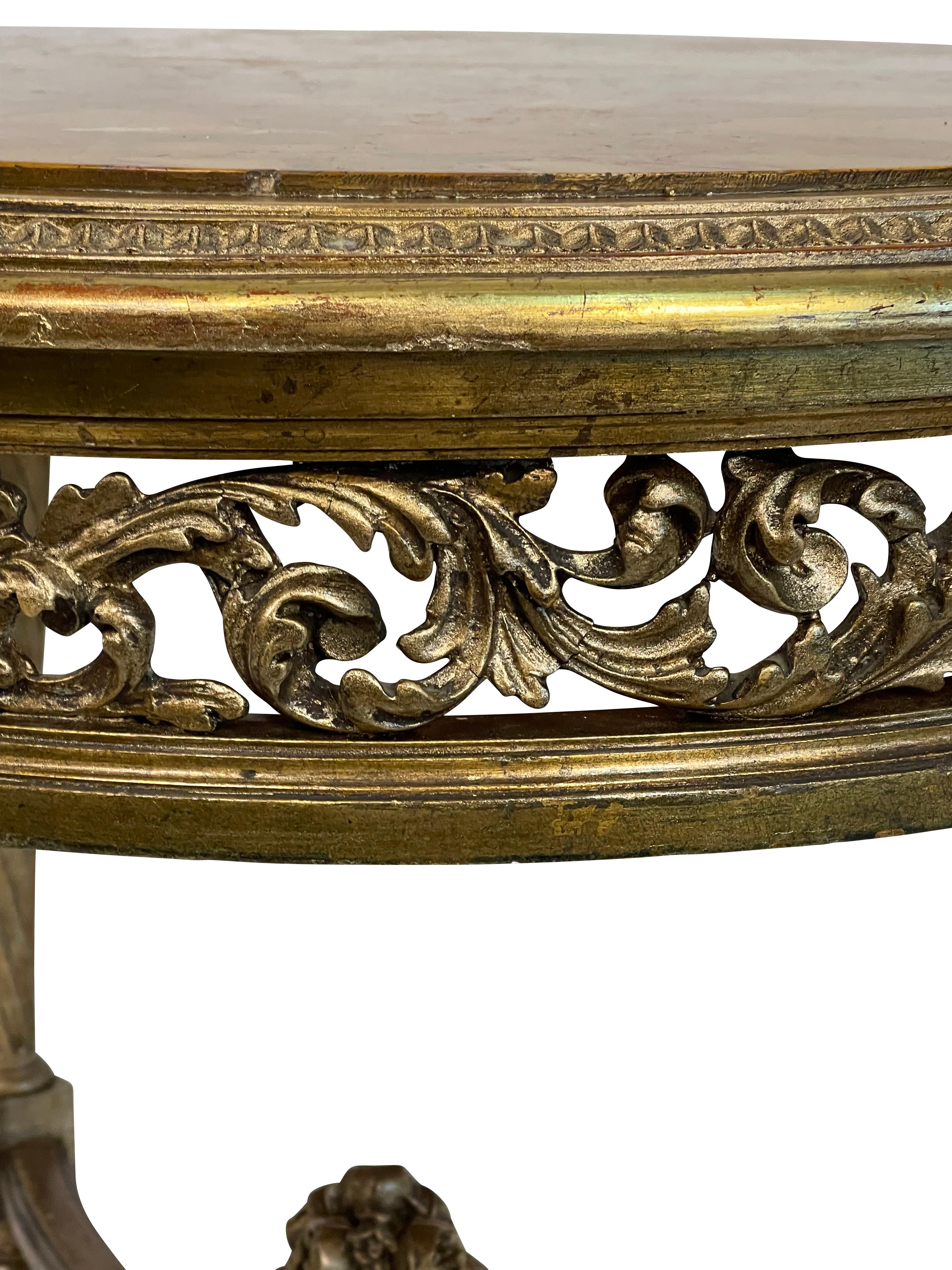 19th Century Italian Gilt Round Table with Marble Top  For Sale 2