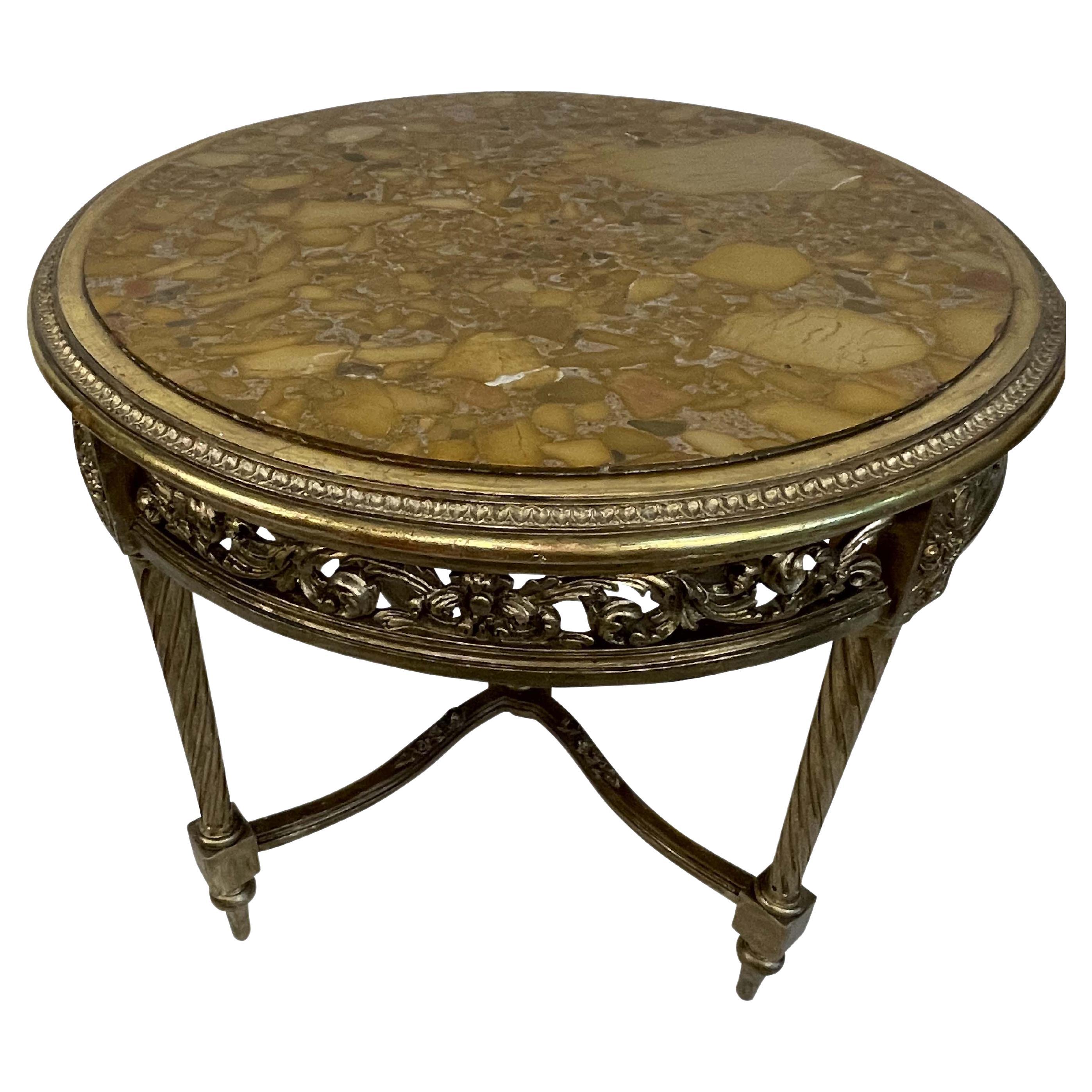 19th Century Italian Gilt Round Table with Marble Top  For Sale