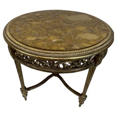 Antique 19th Century Italian Gilt Round Table with Marble Top 